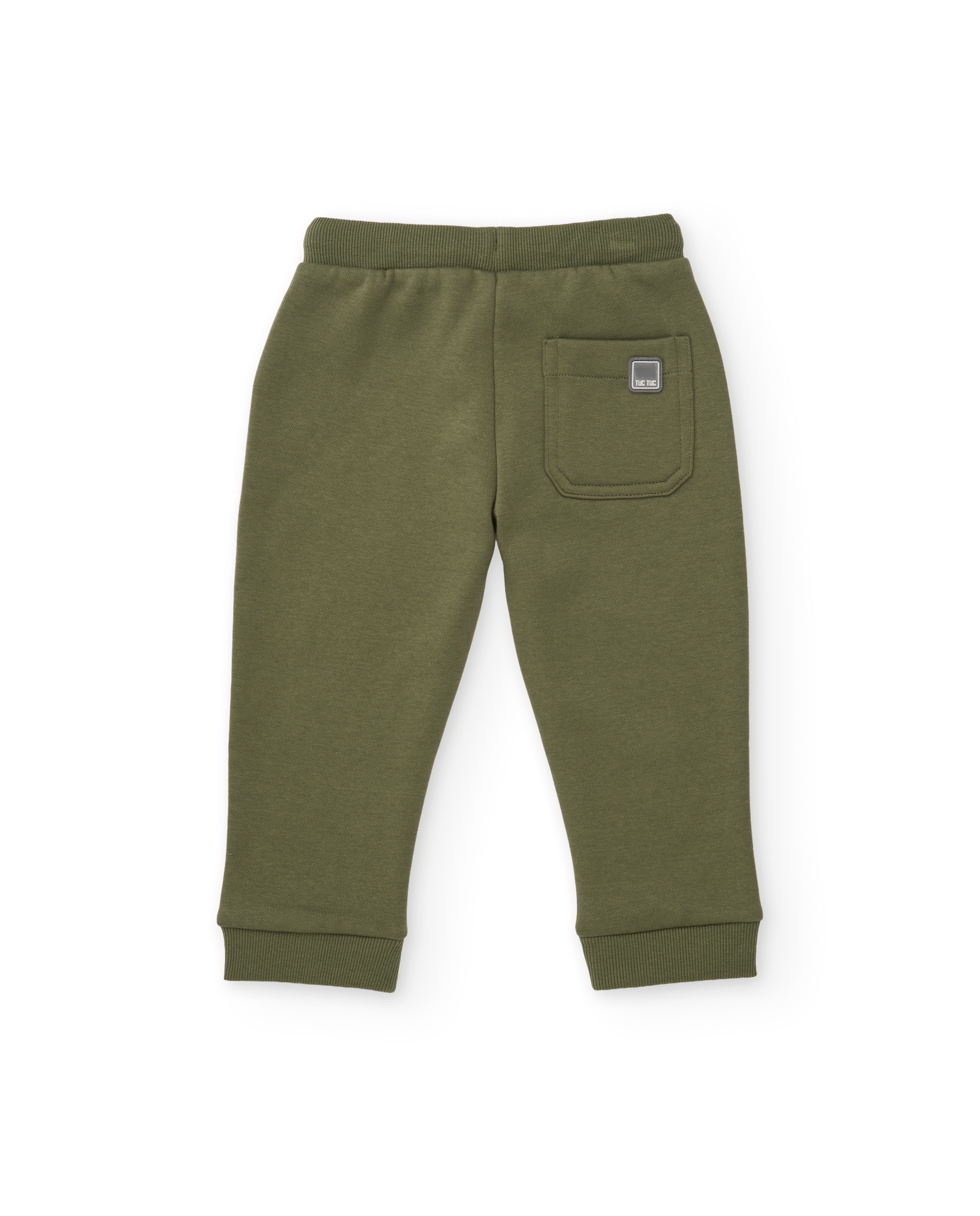 Calças Infantil de Felpa com Cós Ajustável e Cordão Verde Azeitona-2
