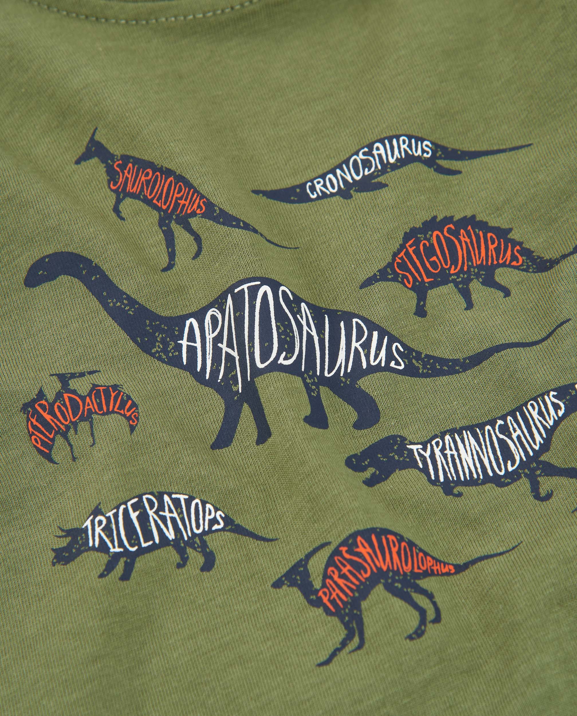 T-shirt Infantil de Malha com Estampado de Dinossauros Verde Azeitona-4