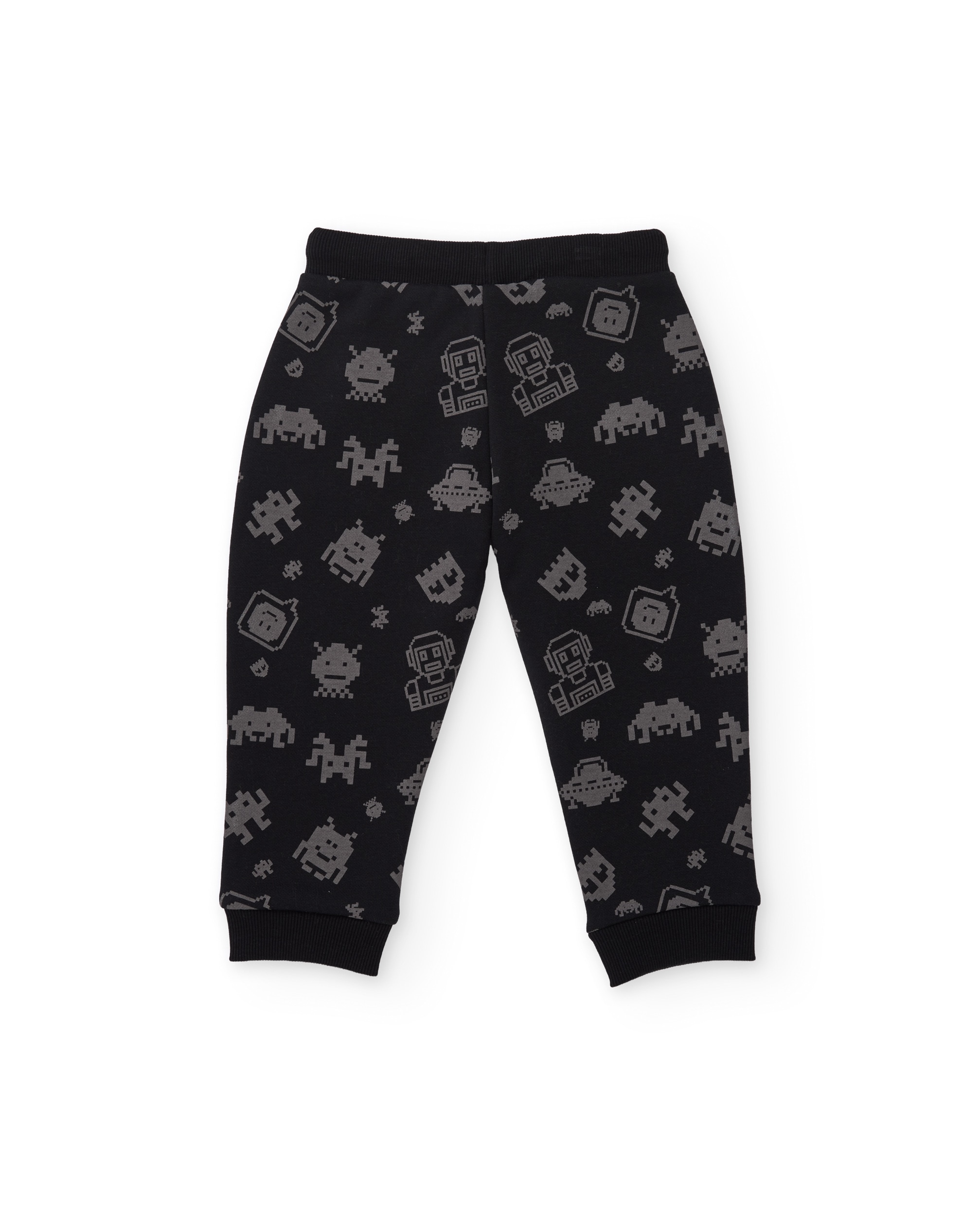 Calças Infantil de Felpa com Estampado Divertido Preto-2
