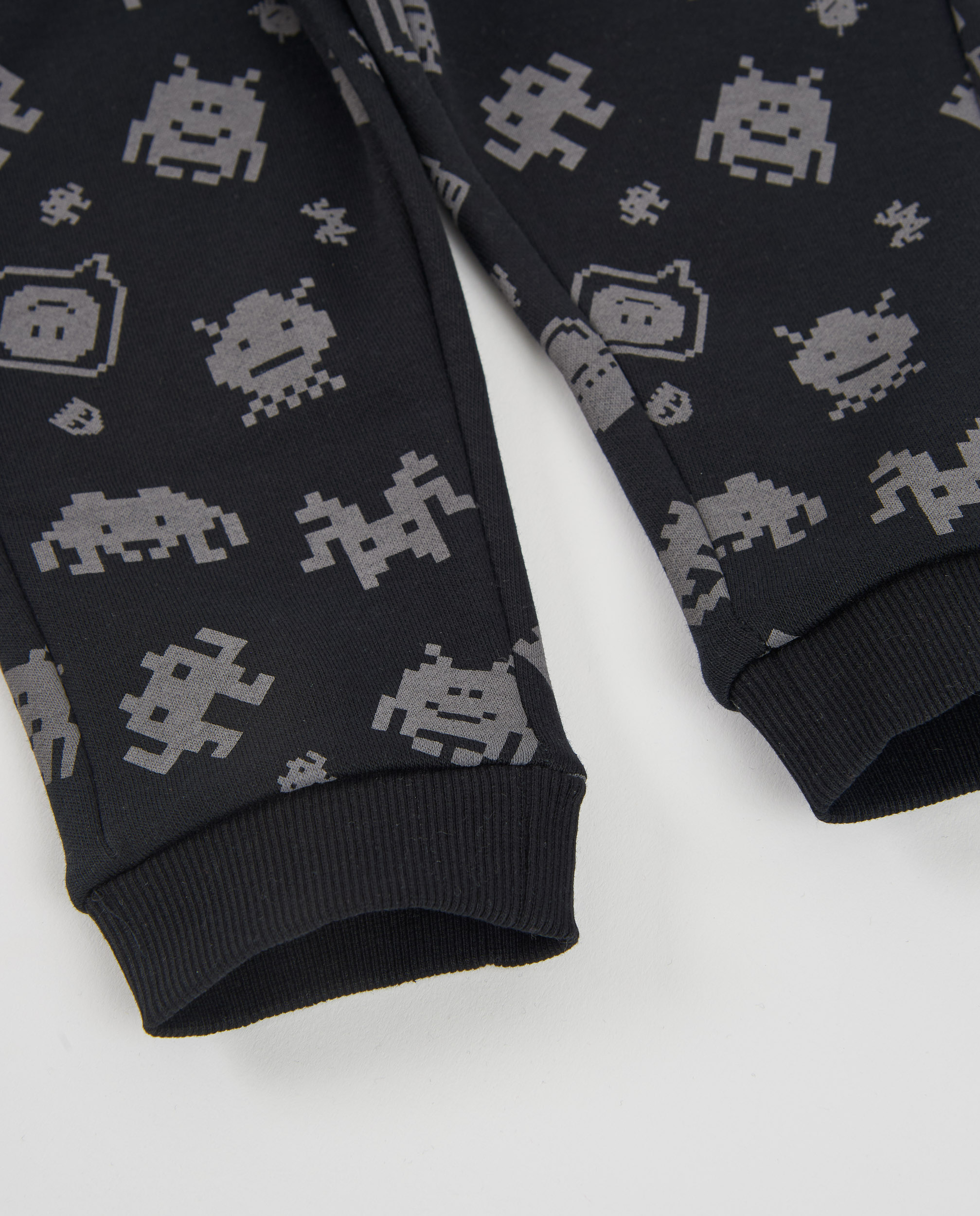 Calças Infantil de Felpa com Estampado Divertido Preto-4