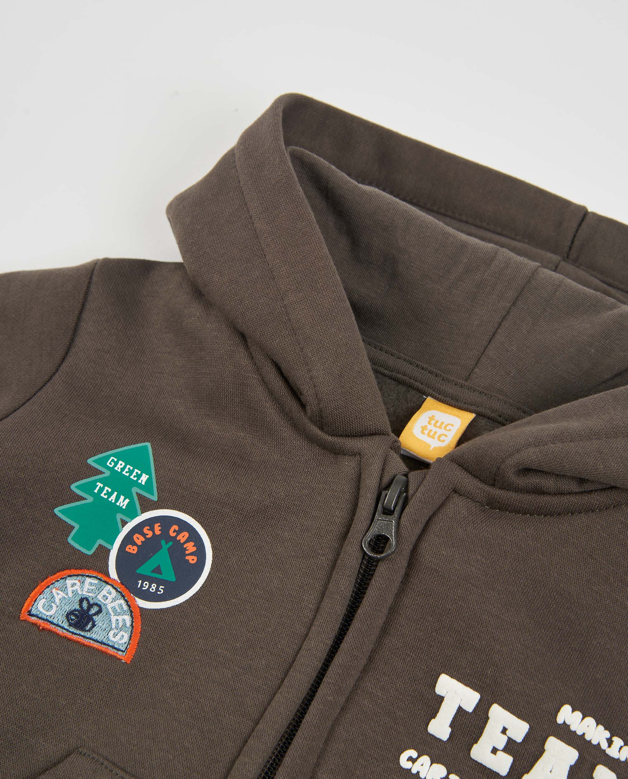 Sweatshirt Infantil de Felpa com Capuz Castanho-escuro-3