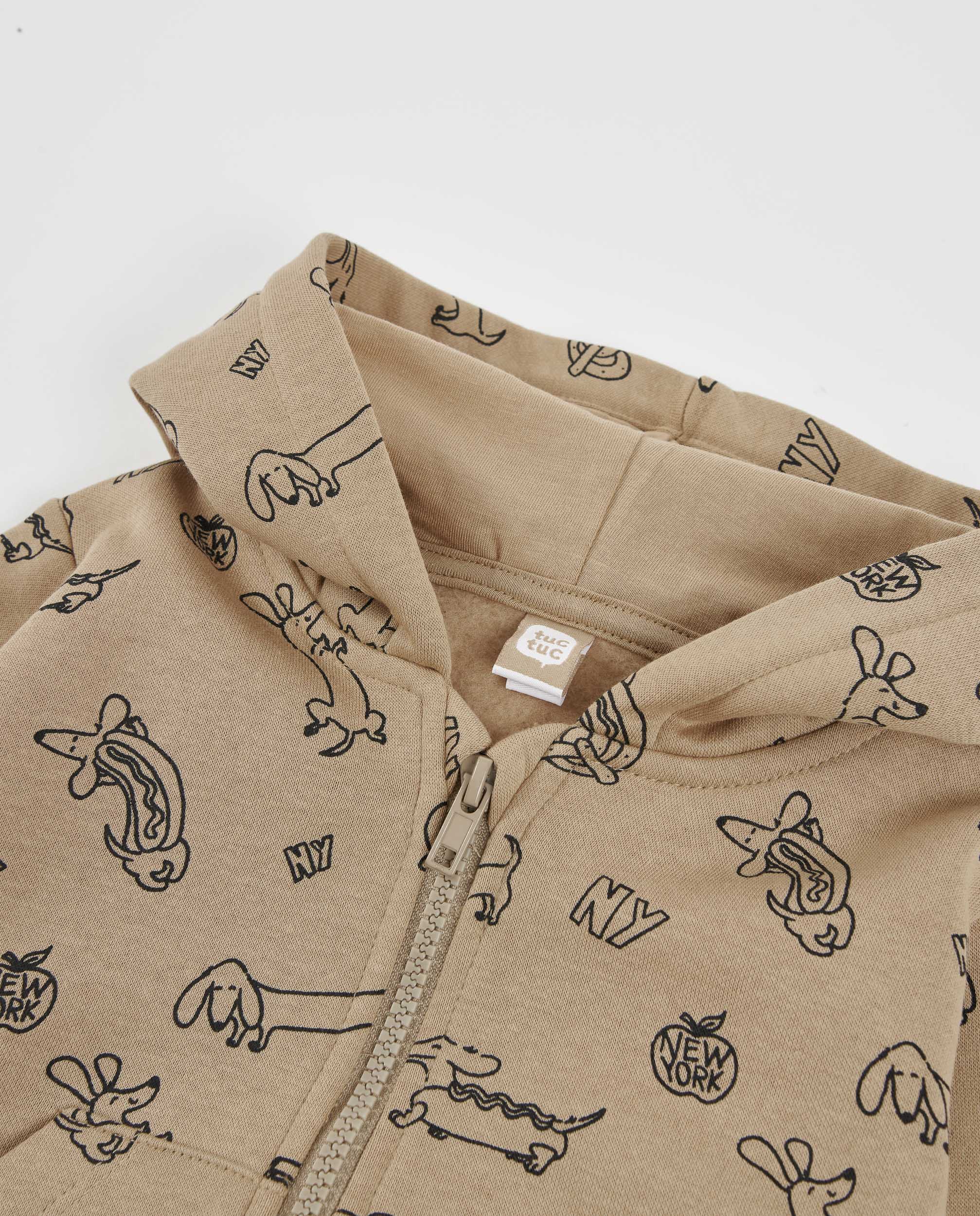 Sweatshirt Infantil de Felpa com Capuz e Estampado Frontal Areia-3