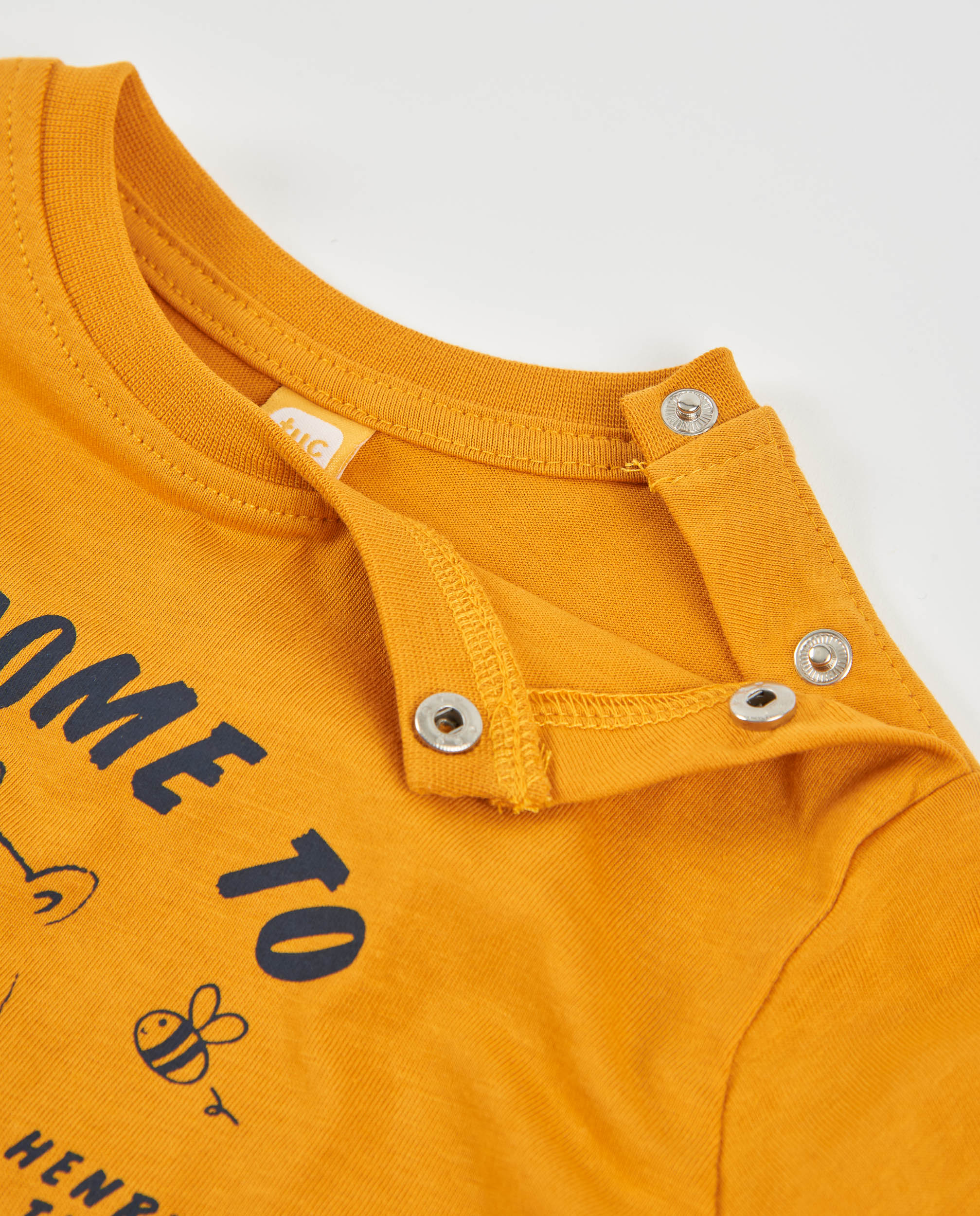 T-shirt Infantil de Malha com Estampado de Urso Pescador Mostarda-3