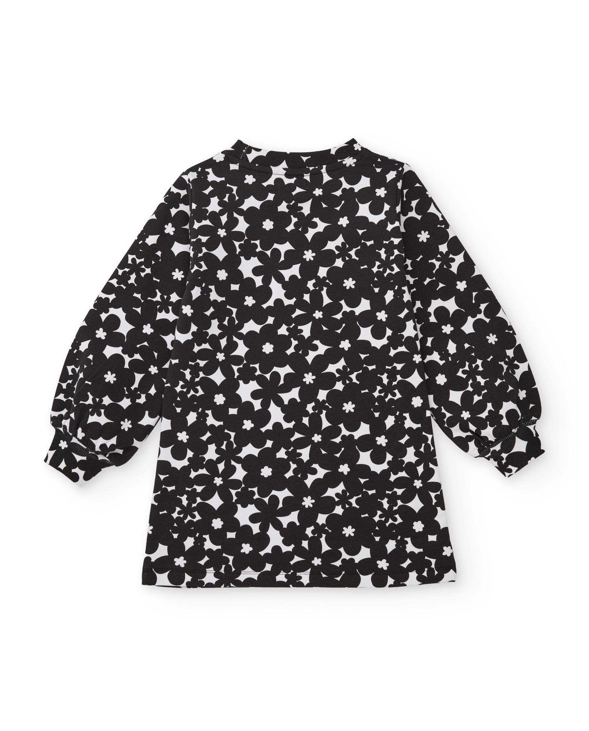 Vestido Infantil de Felpa com Estampado Floral e Mangas Abalonadas Preto-2