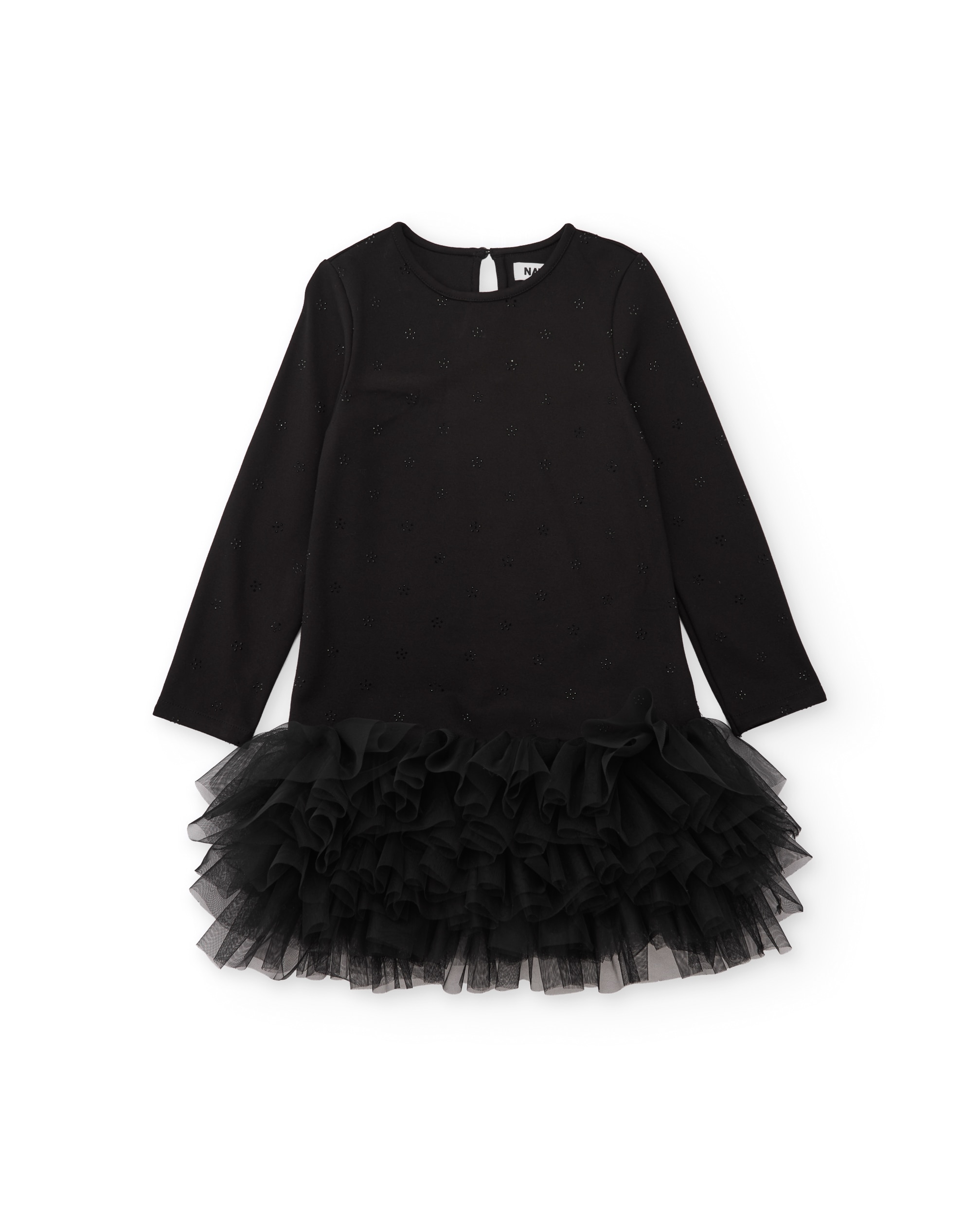 Vestido Infantil de Malha com Folhos na Bainha e Manga Comprida Preto-2