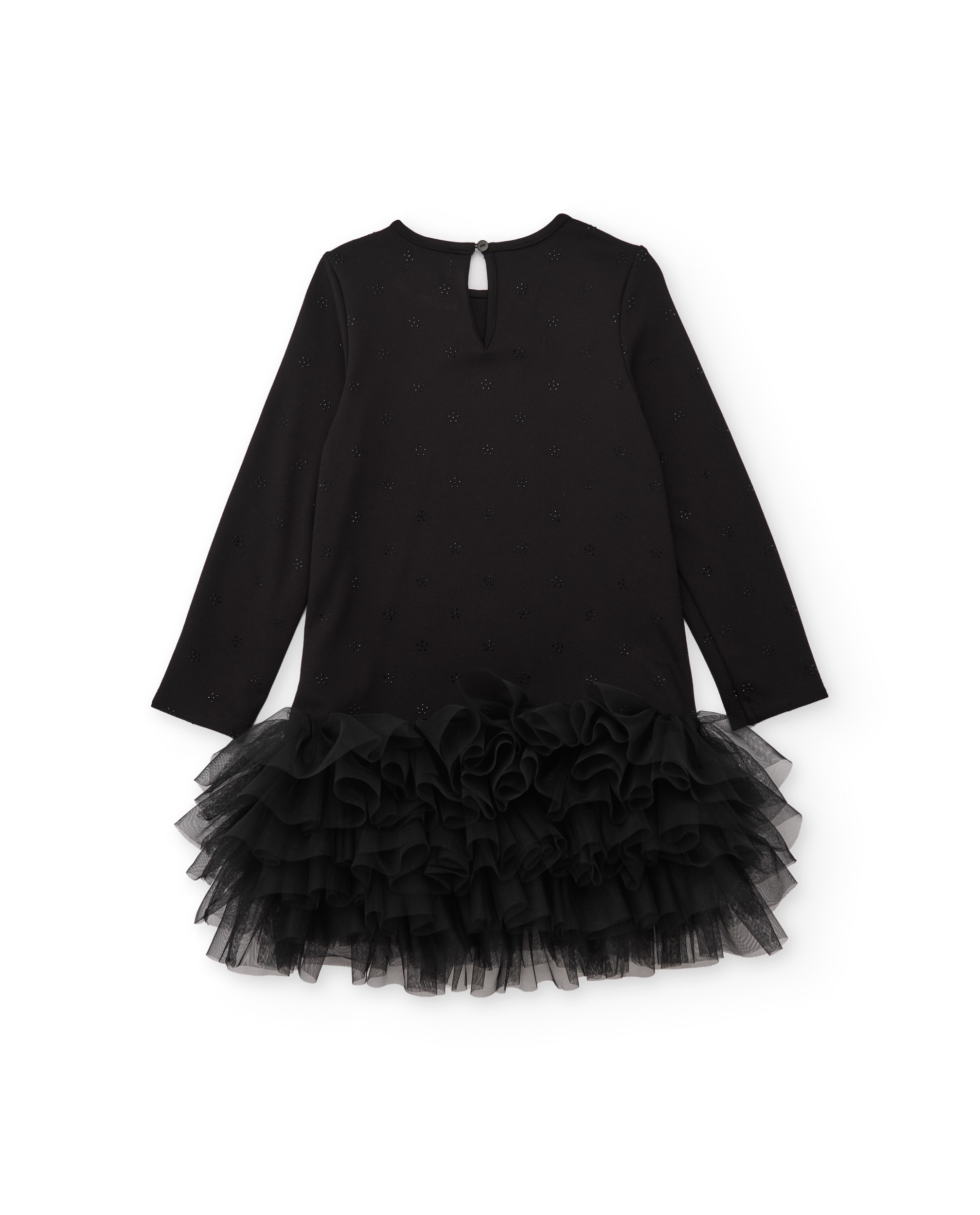 Vestido Infantil de Malha com Folhos na Bainha e Manga Comprida Preto-3