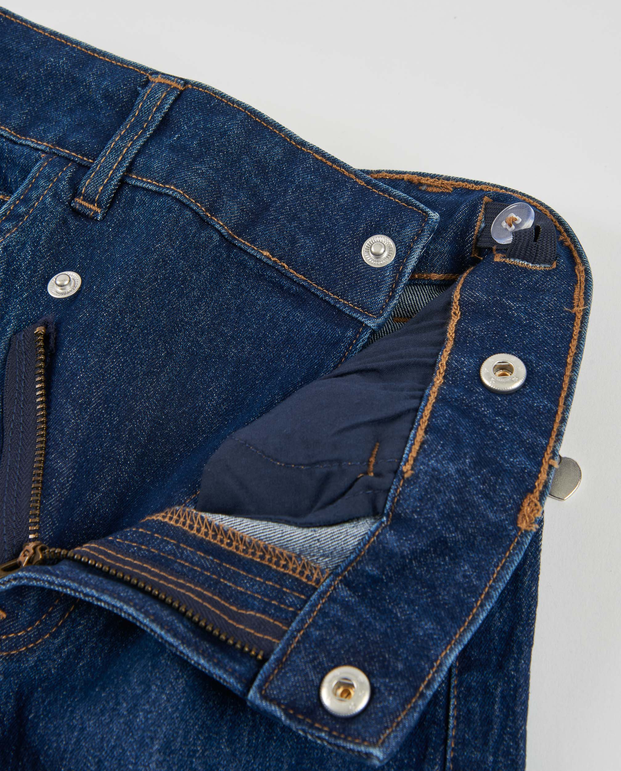 Jeans com Corte a Direito e Laço com Contas de Cores Azul denim-3