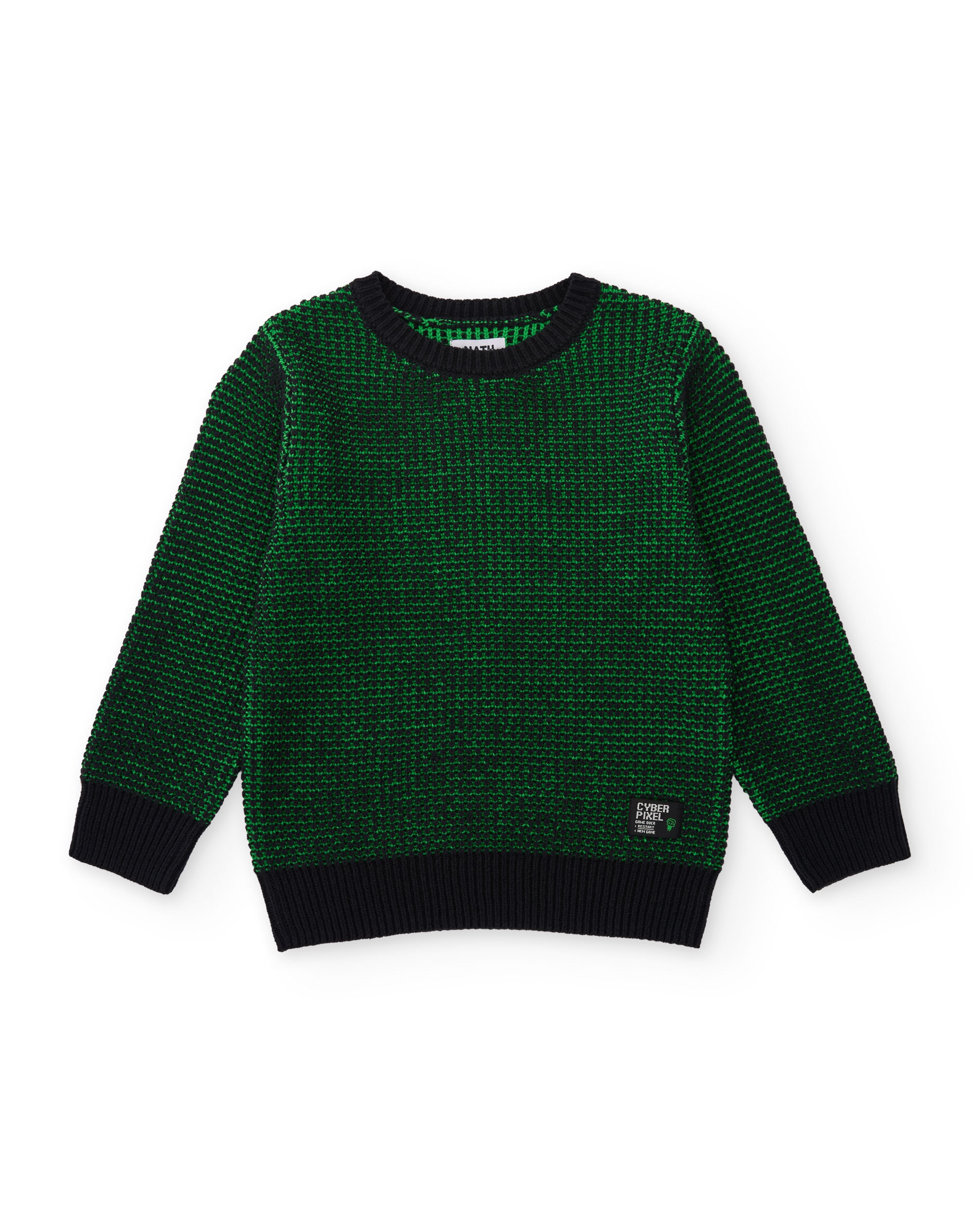 Camisola Infantil de Tricô com Gola Redonda e em Verde Verde-2