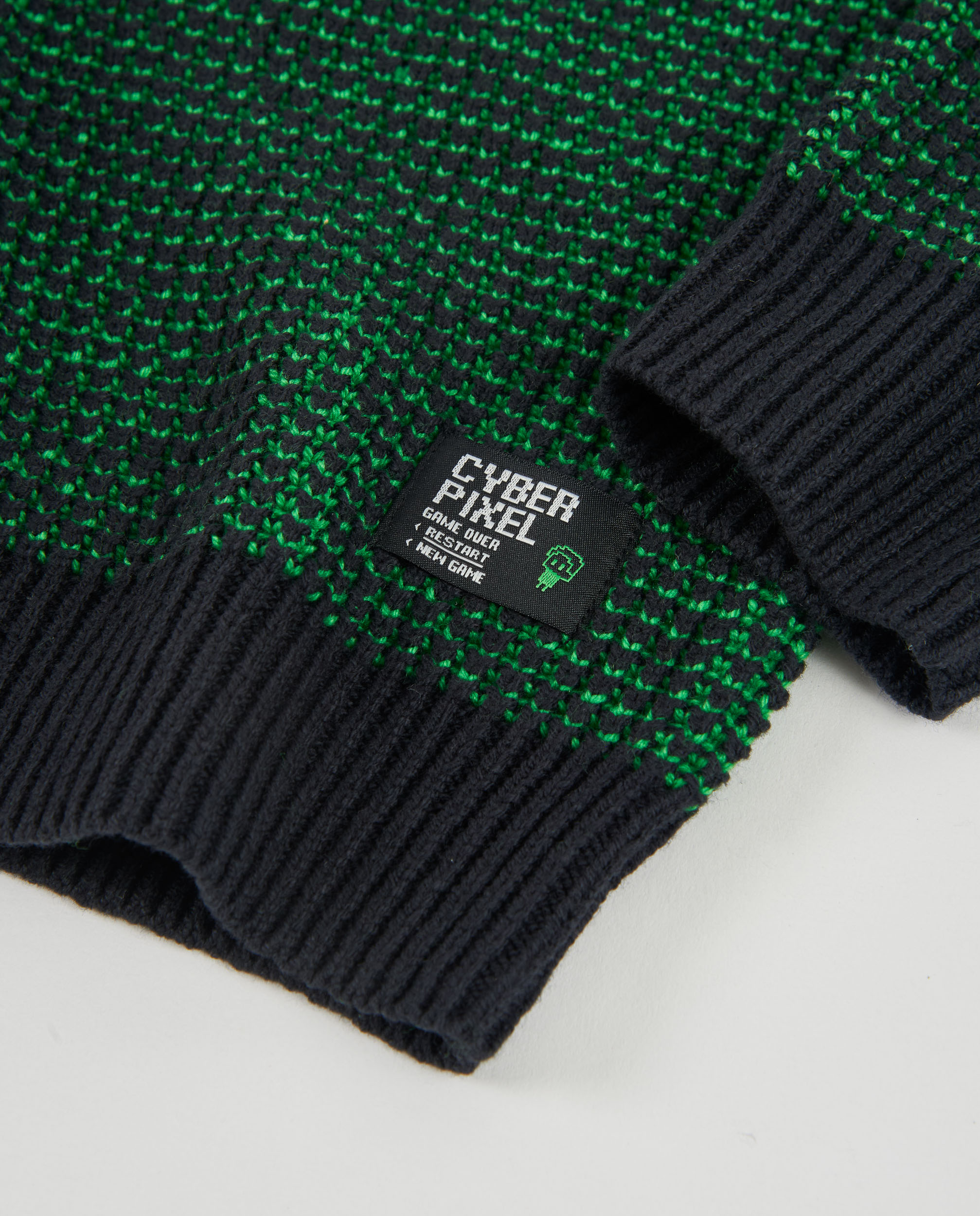 Camisola Infantil de Tricô com Gola Redonda e em Verde Verde-5