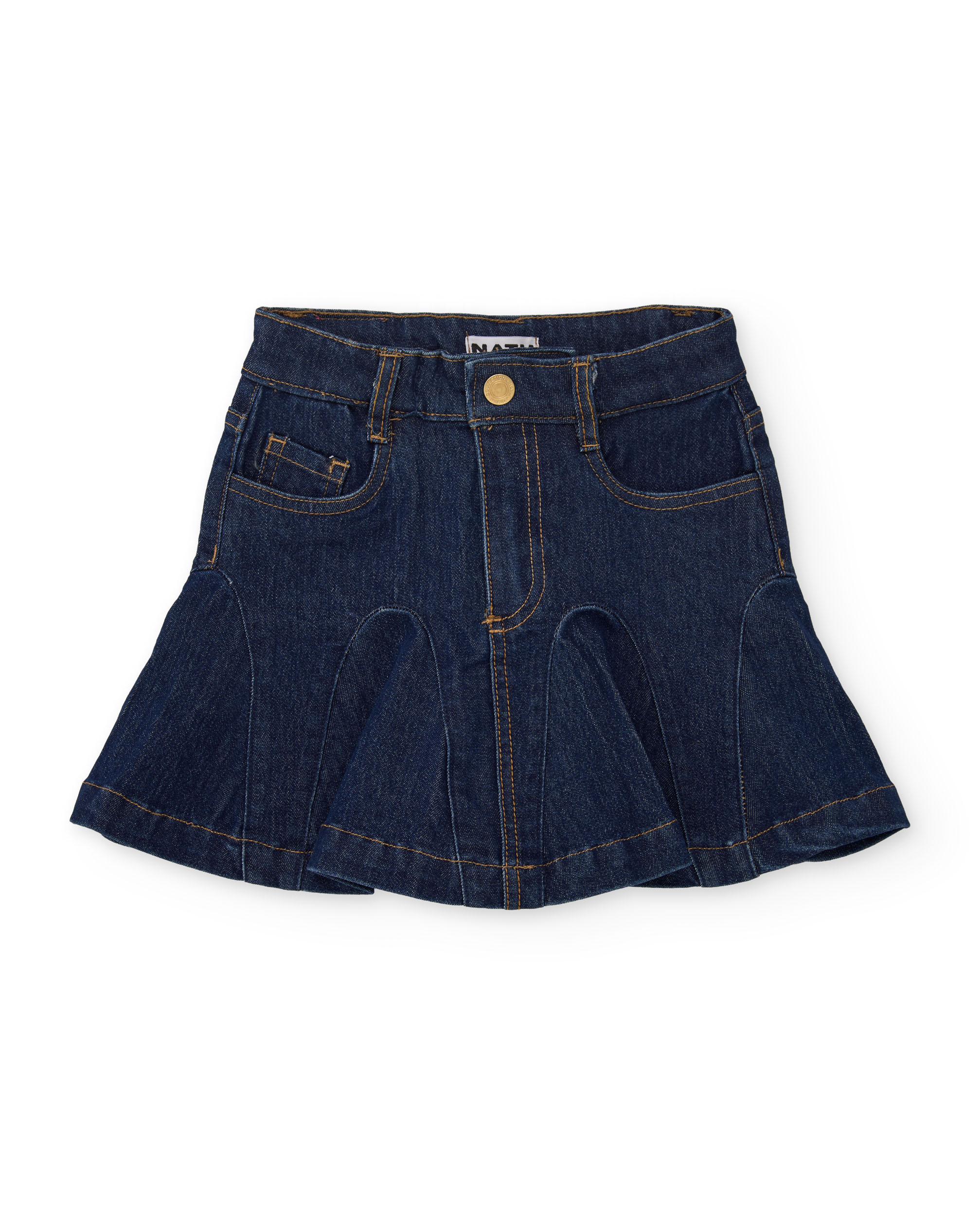Saia Infantil de Denim com Corte Evasé e Botão na Cintura Azul denim-2