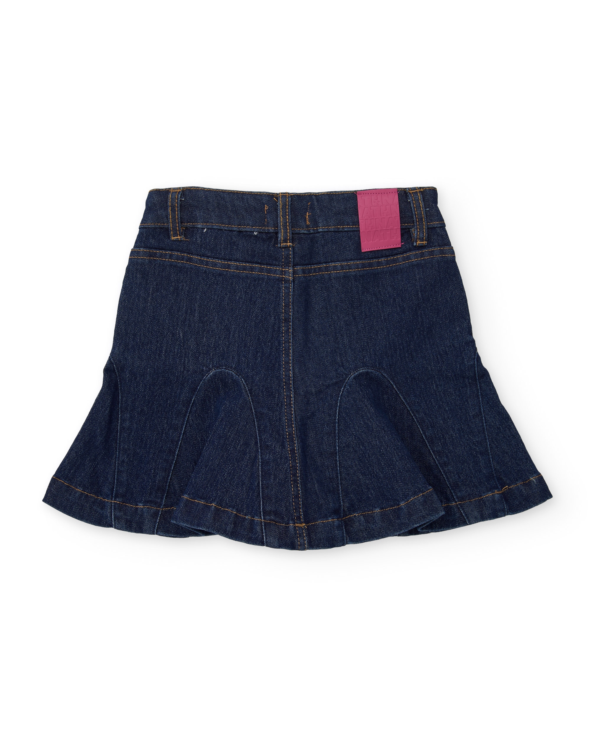 Saia Infantil de Denim com Corte Evasé e Botão na Cintura Azul denim-3