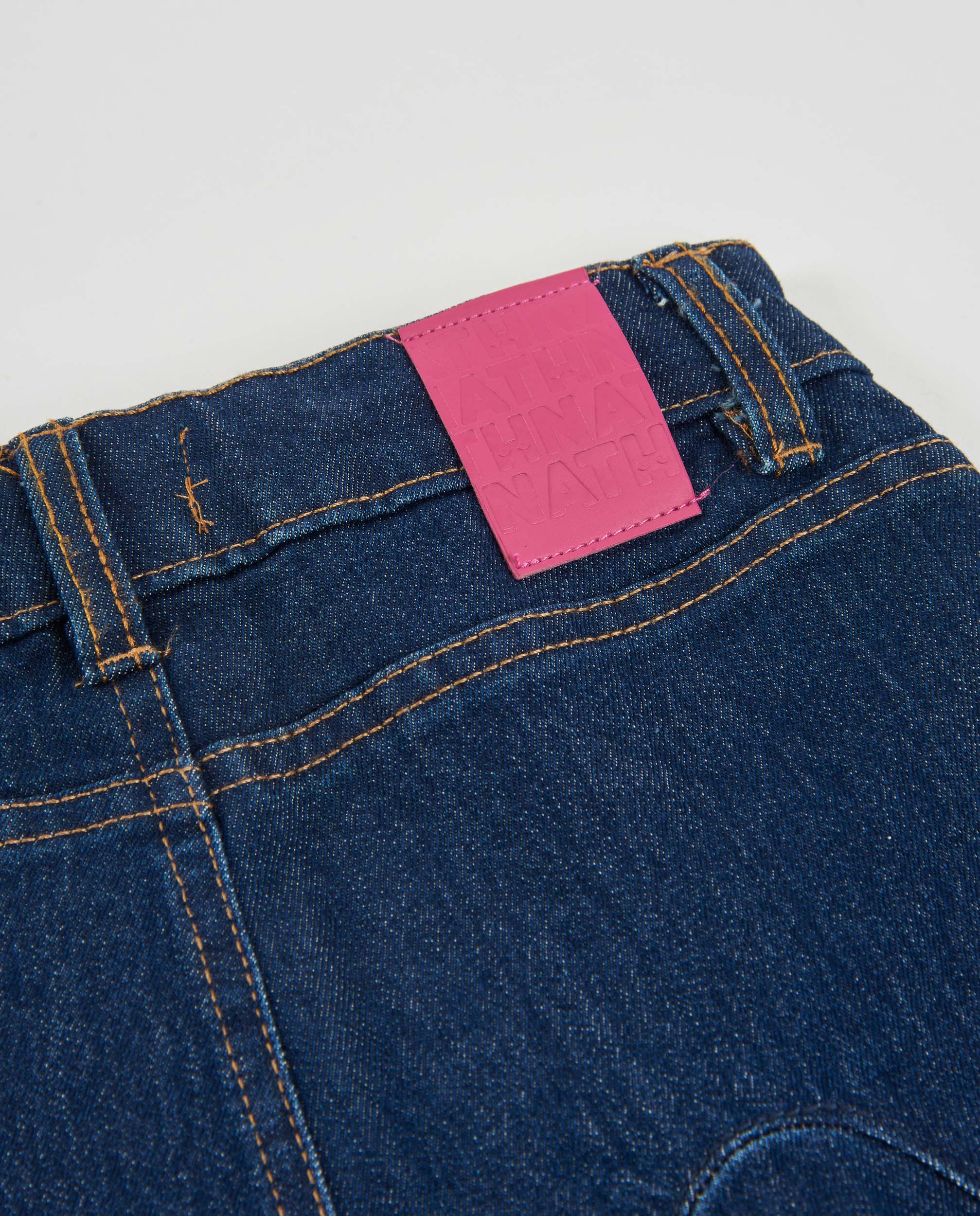 Saia Infantil de Denim com Corte Evasé e Botão na Cintura Azul denim-5