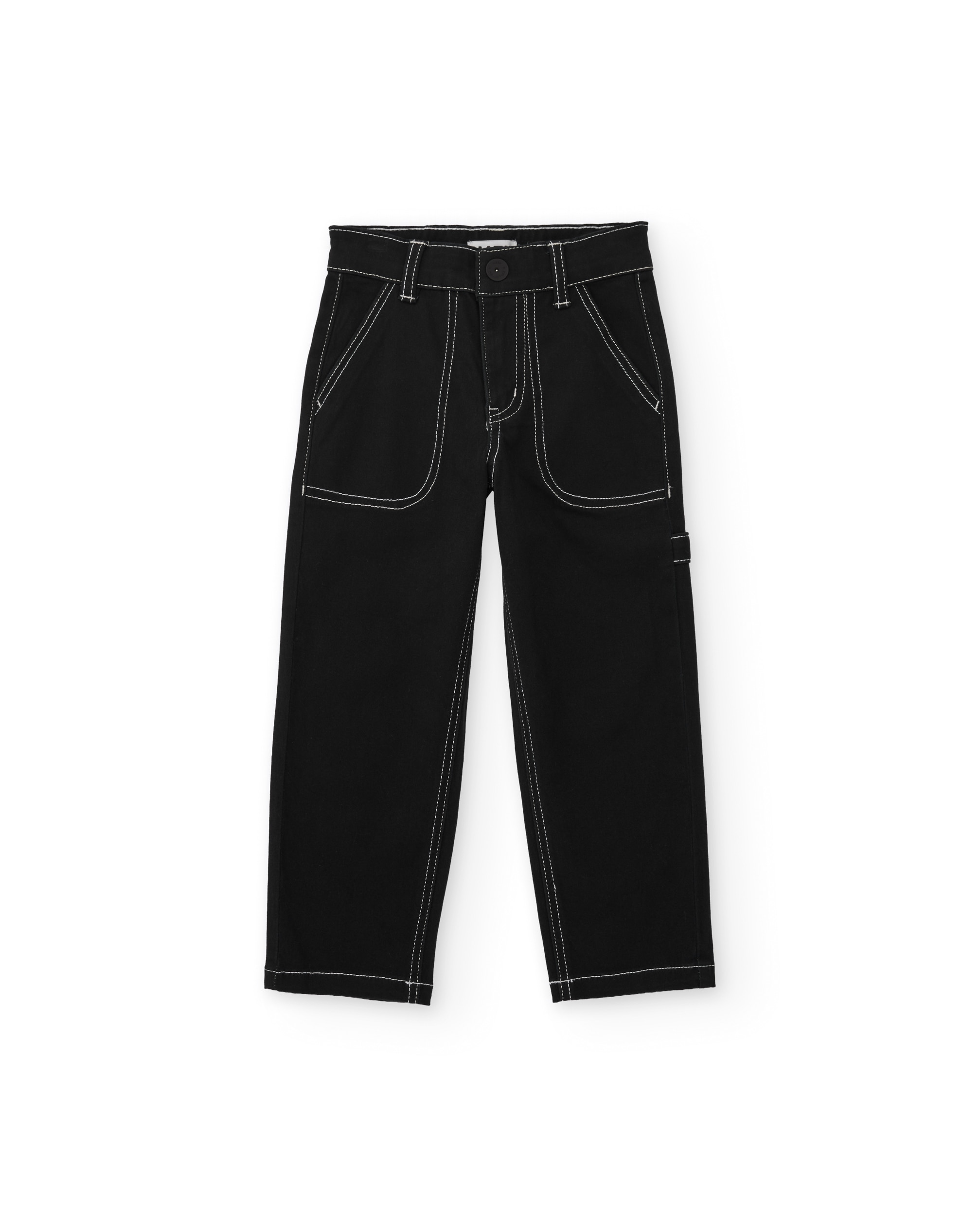Jeans Infantil com Costuras em Contraste e Corte a Direito Preto-2