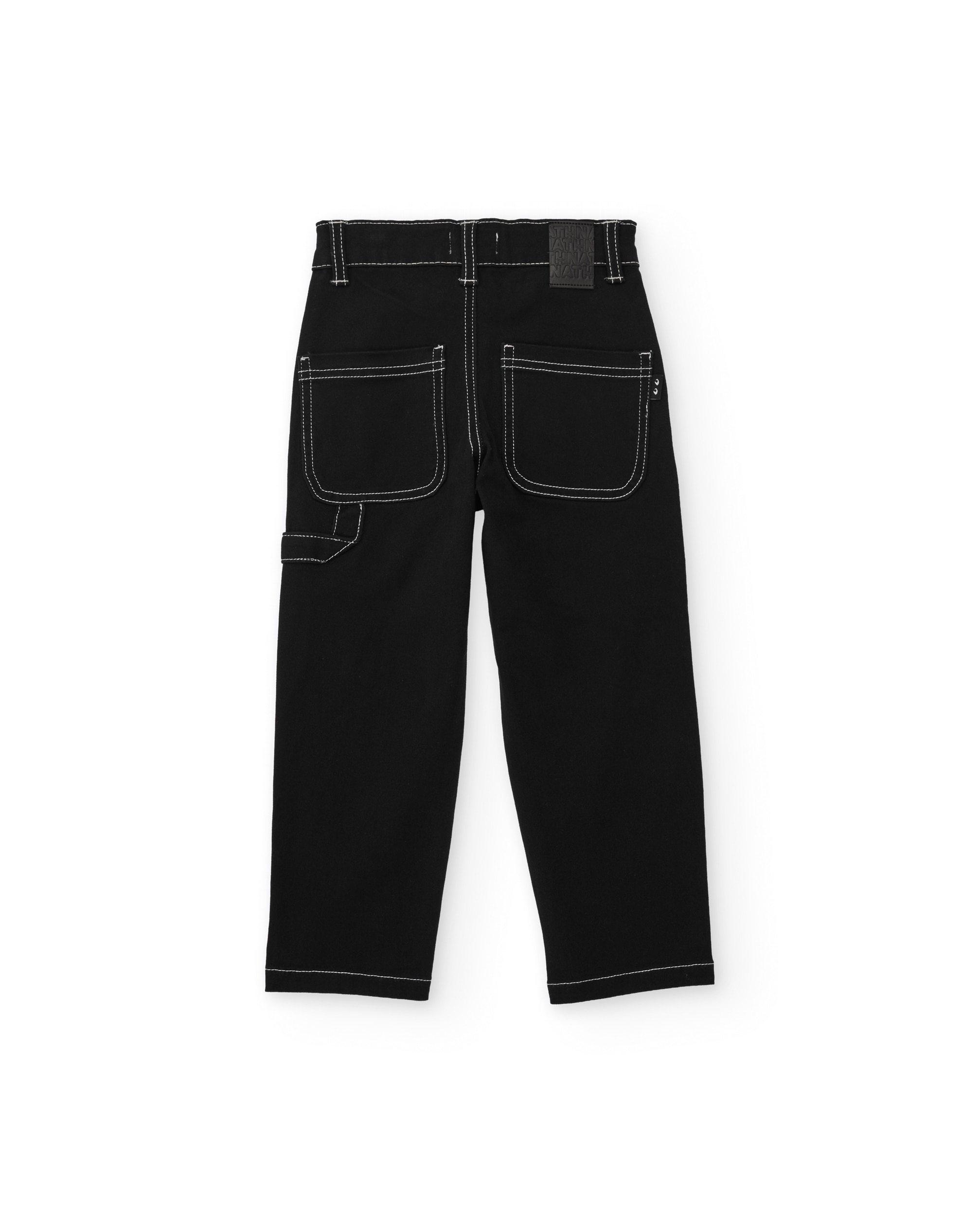 Jeans Infantil com Costuras em Contraste e Corte a Direito Preto-3