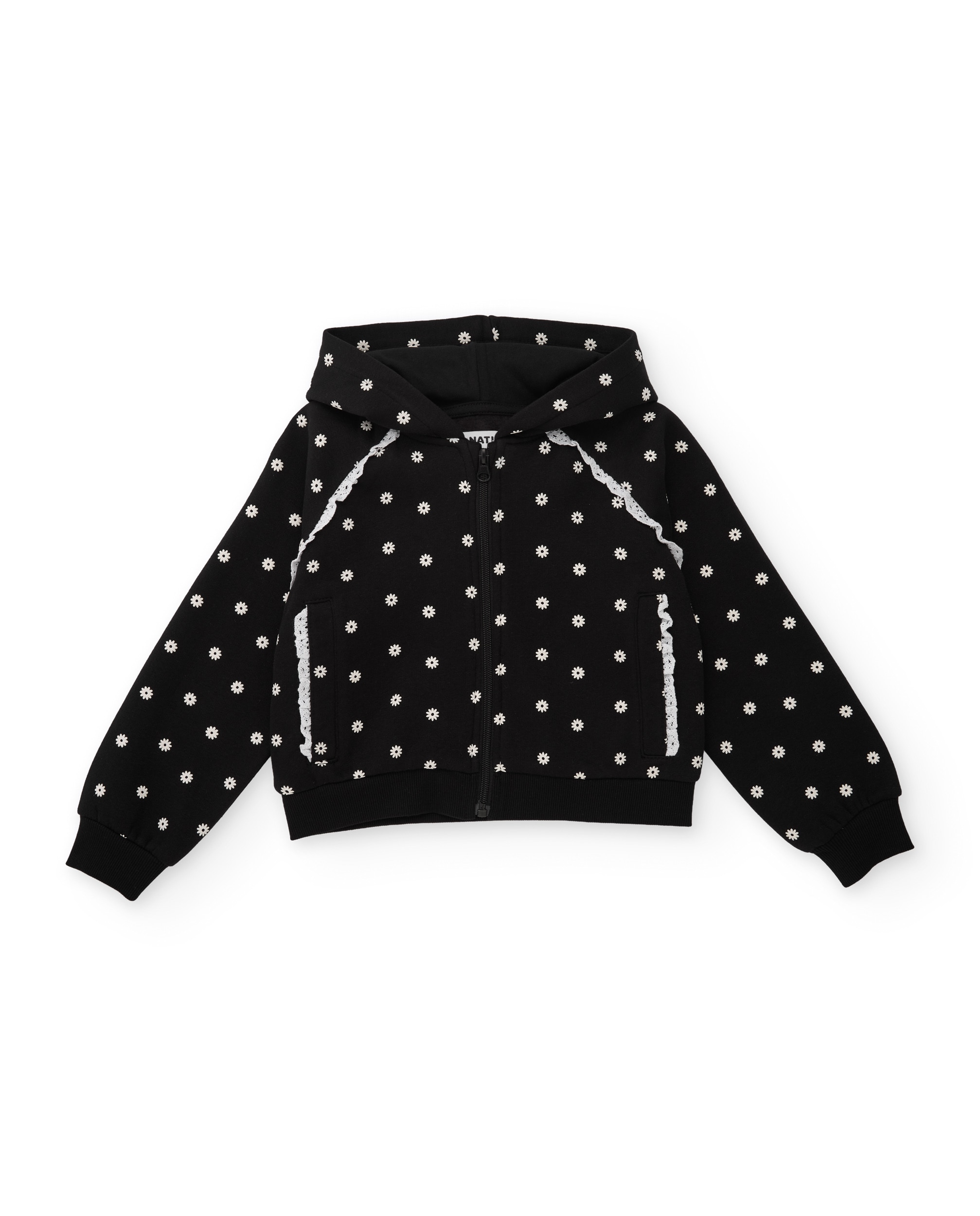 Conjunto Infantil de Felpa com Sweatshirt de Capuz e Estampado Floral Preto-2