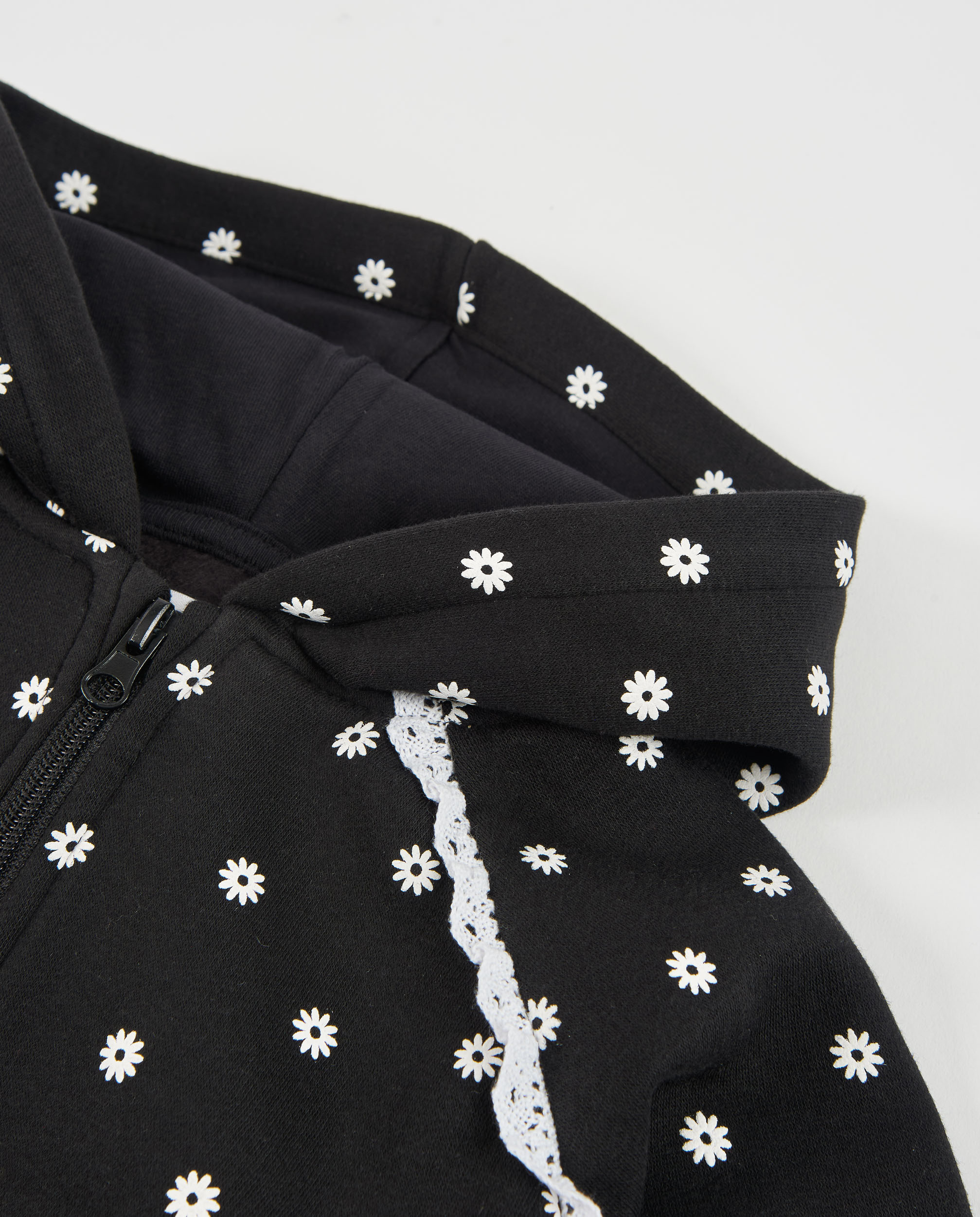 Conjunto Infantil de Felpa com Sweatshirt de Capuz e Estampado Floral Preto-4