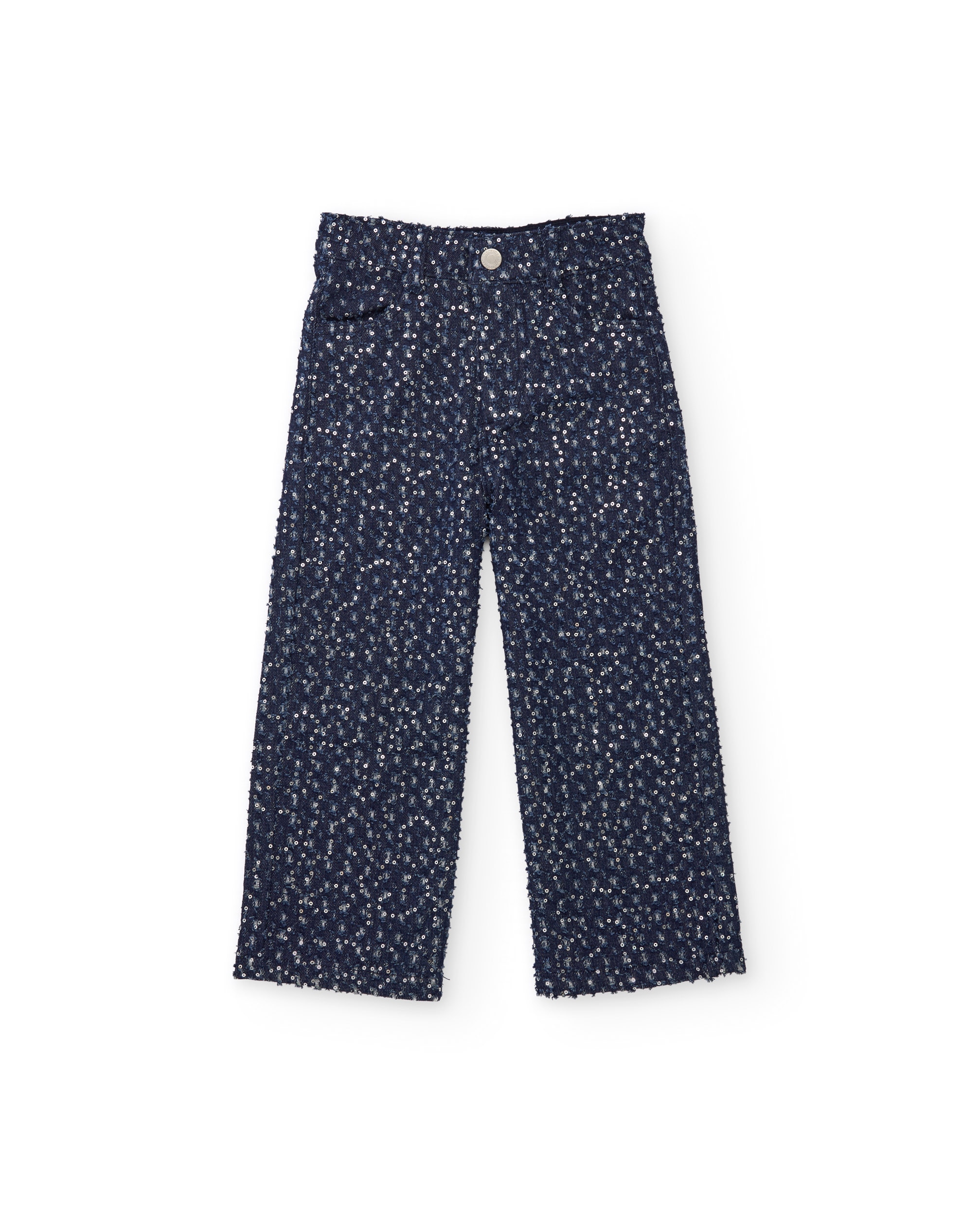 Jeans Infantil com Perna Larga e Lantejoulas Azul denim-2