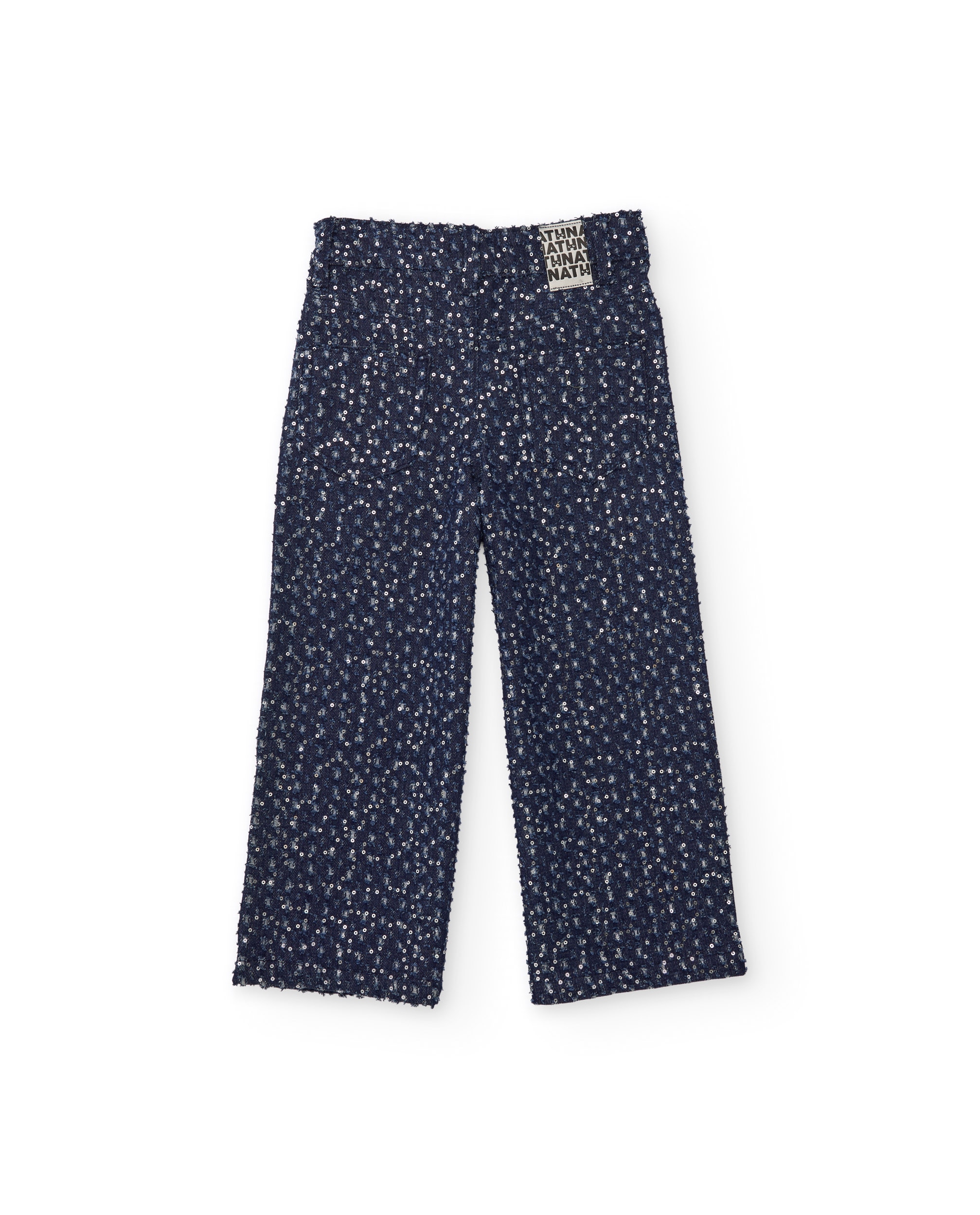 Jeans Infantil com Perna Larga e Lantejoulas Azul denim-3
