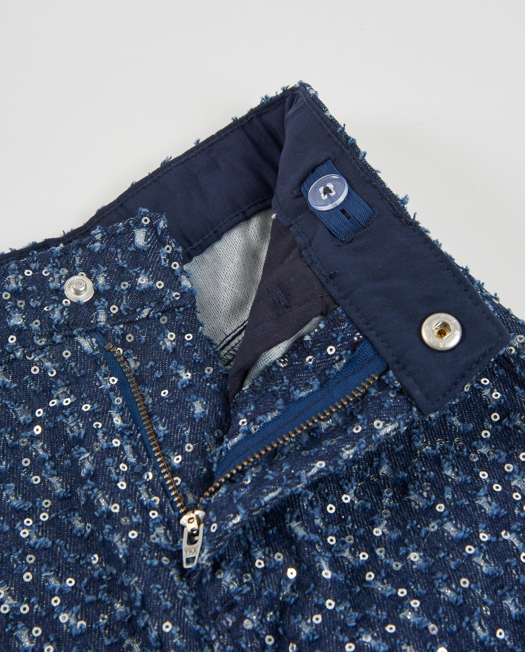 Jeans Infantil com Perna Larga e Lantejoulas Azul denim-4