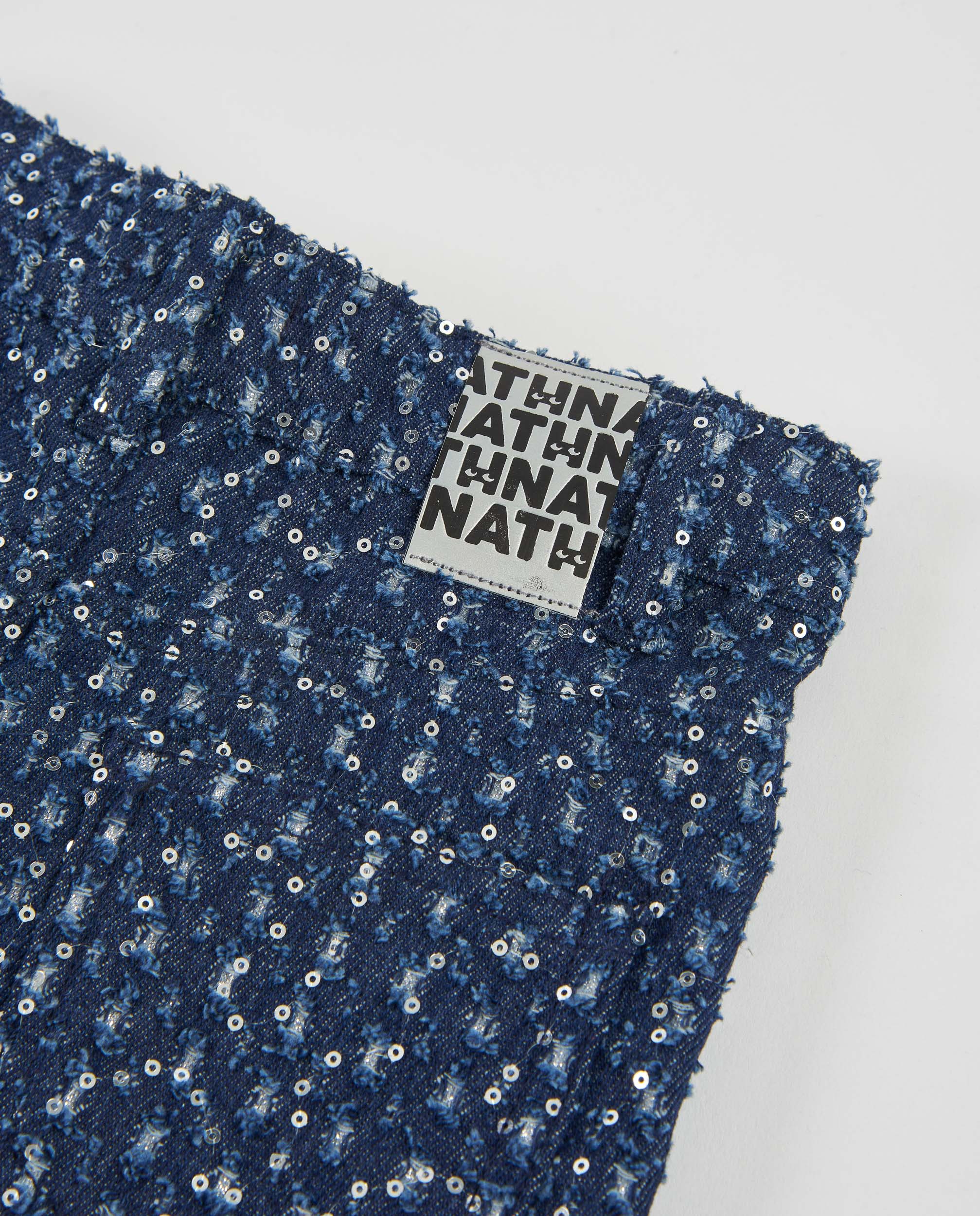 Jeans Infantil com Perna Larga e Lantejoulas Azul denim-5