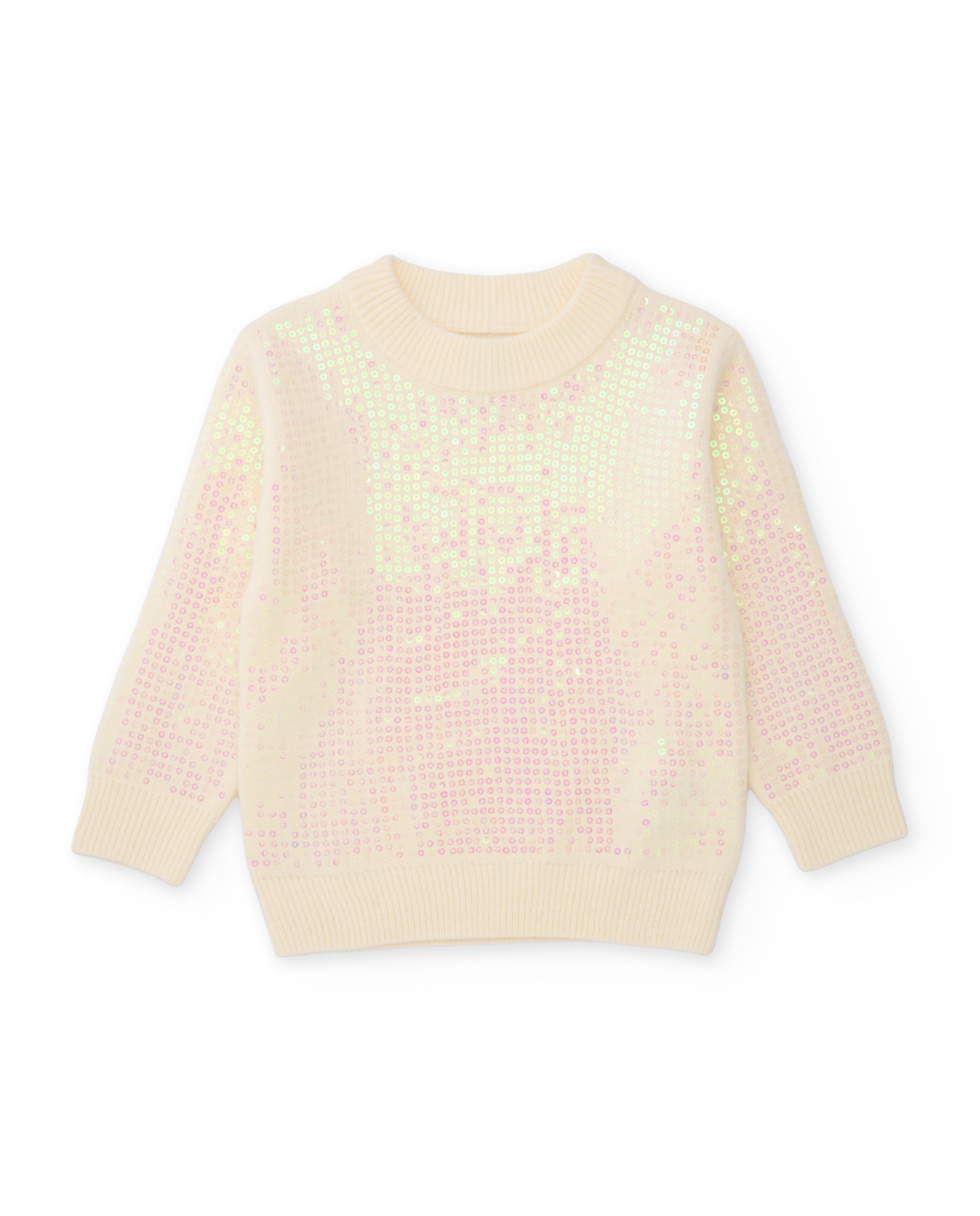 Camisola Infantil de Tricô com Lantejoulas e Gola Redonda Cru-2