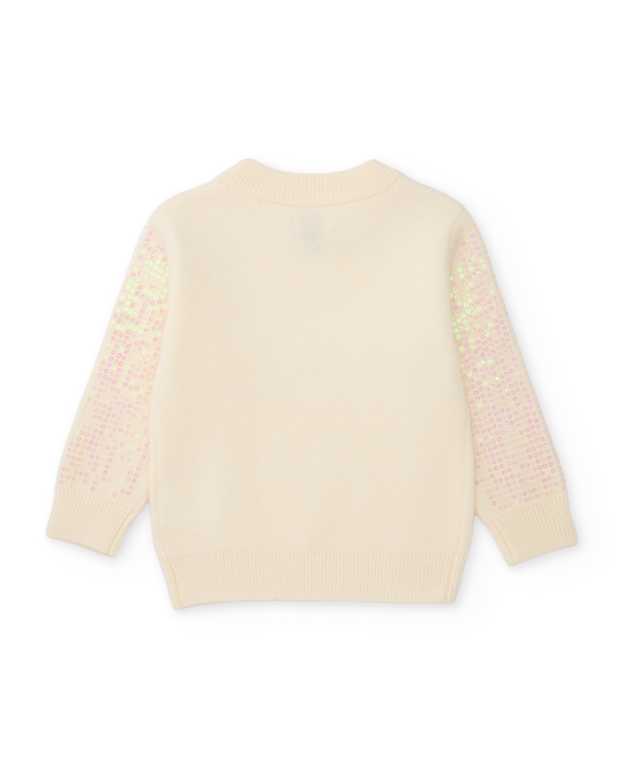 Camisola Infantil de Tricô com Lantejoulas e Gola Redonda Cru-3