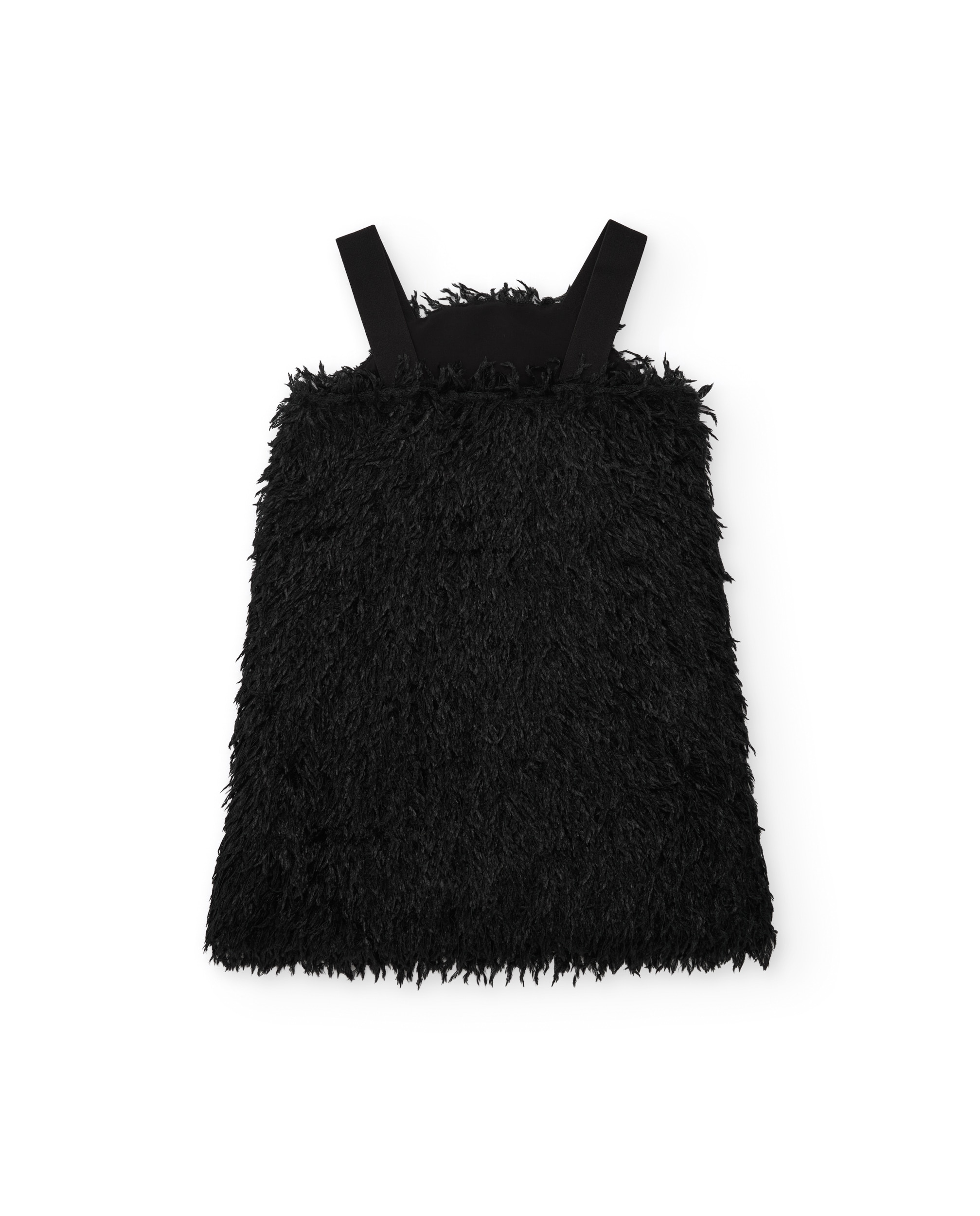 Vestido Infantil com Textura de Plumagem e Alças Preto-2