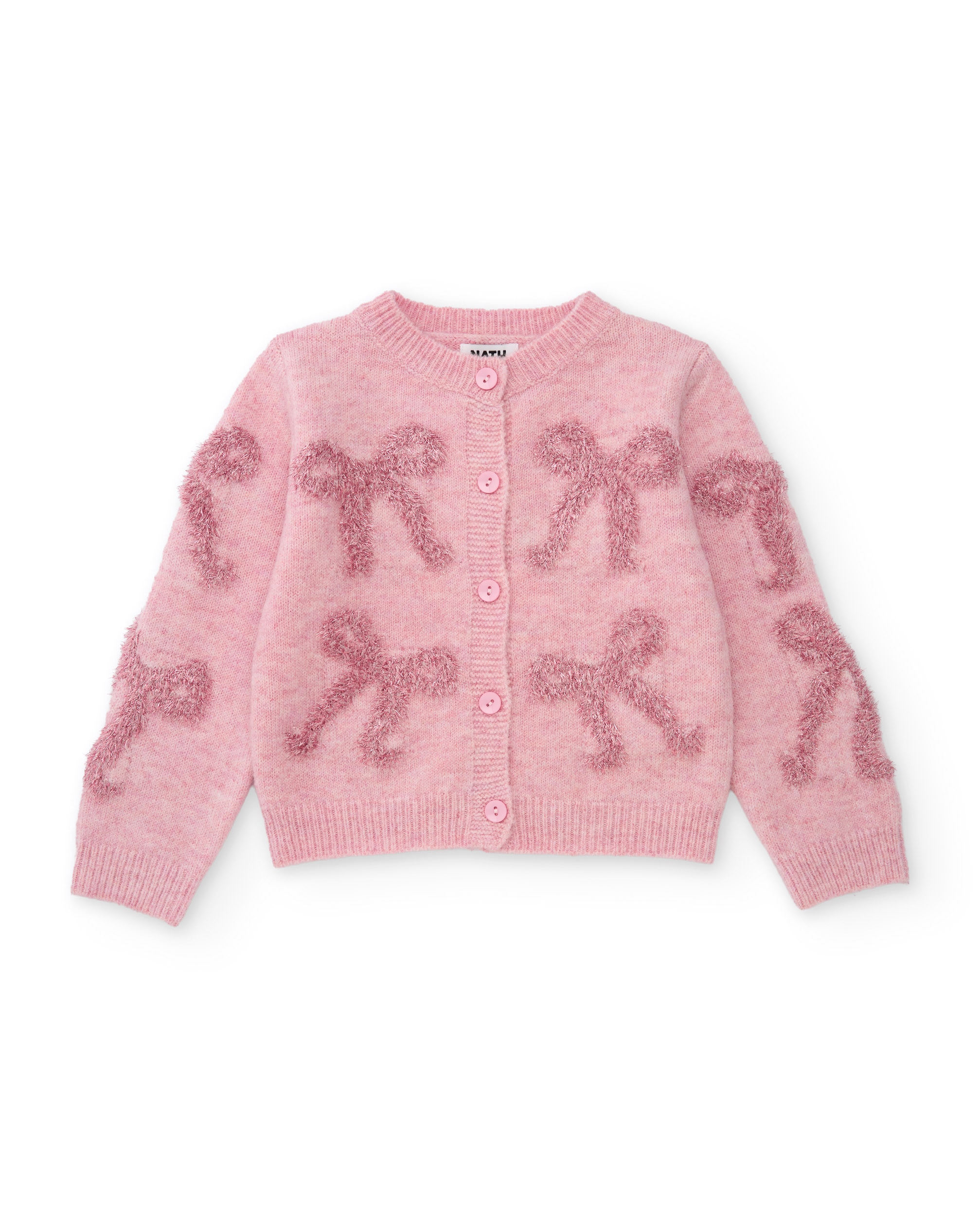 Casaco Infantil de Tricô com Laços e Botões Rosa-2