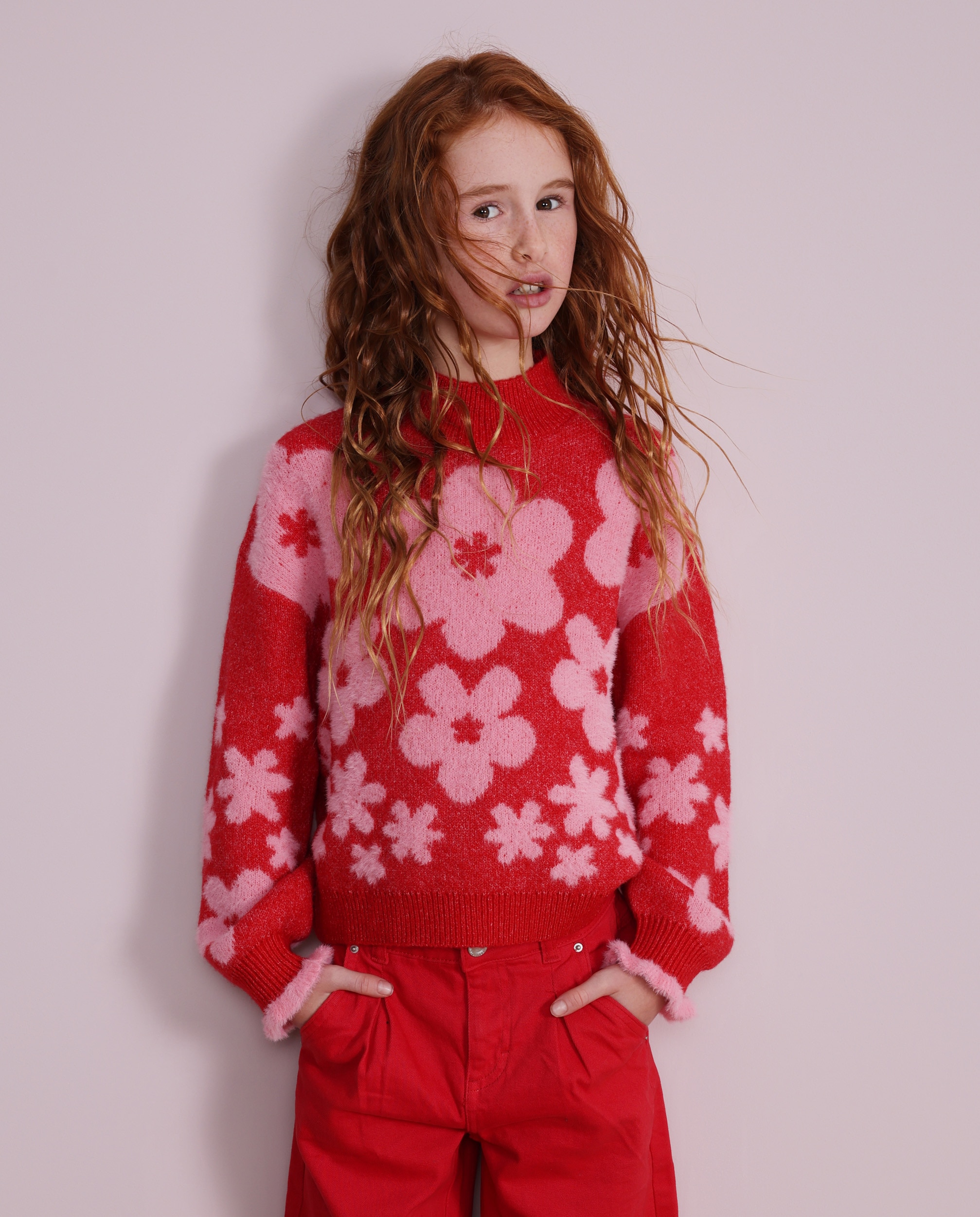 Imagem 0 de Camisola Infantil de Malha com Design Floral e Acabamento de Canelado