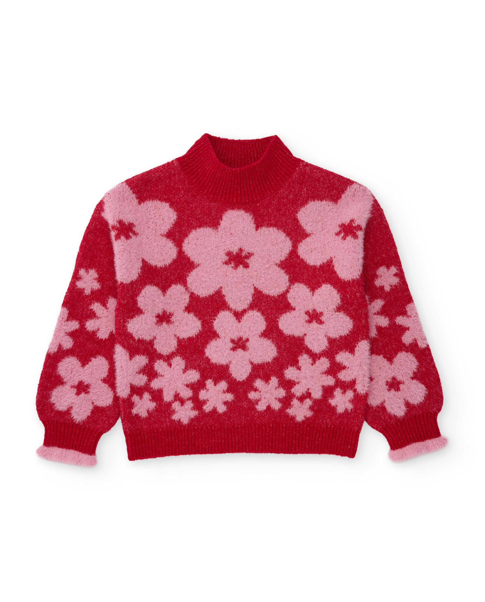 Camisola Infantil de Malha com Design Floral e Acabamento de Canelado Vermelho-2