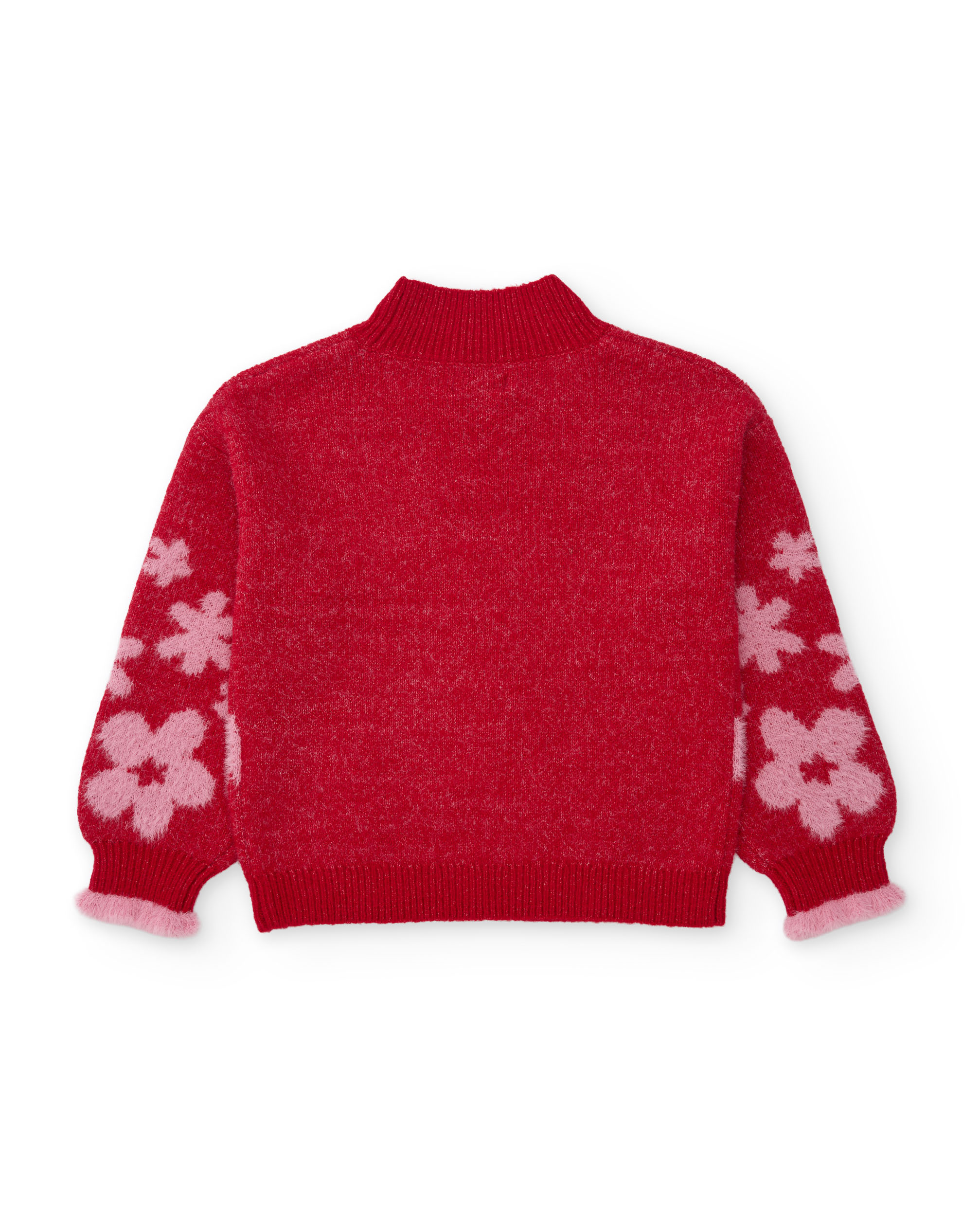 Camisola Infantil de Malha com Design Floral e Acabamento de Canelado Vermelho-3