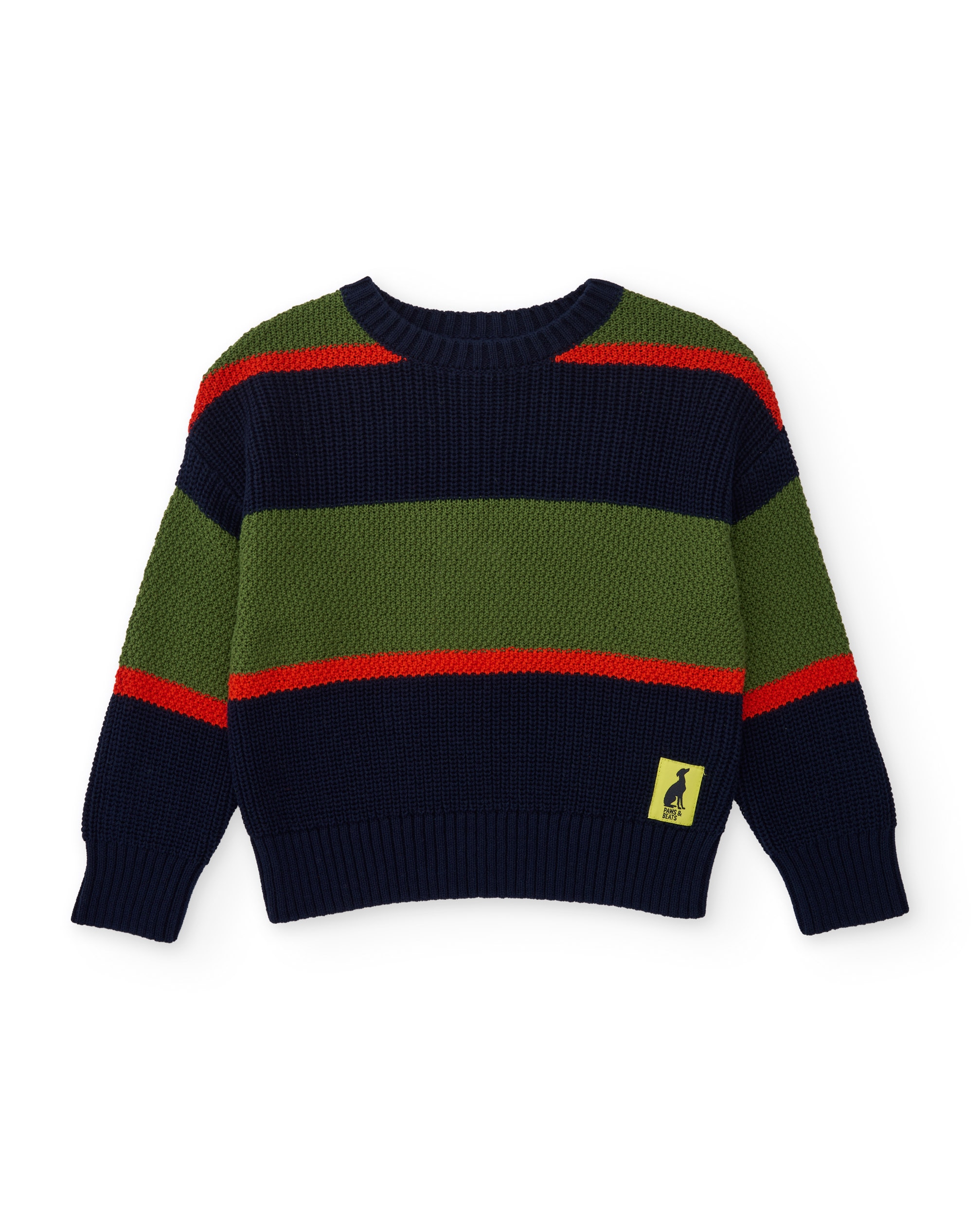 Camisola Infantil de Tricô Às Riscas em Contraste e em Tons Vivos Azul-marinho-2