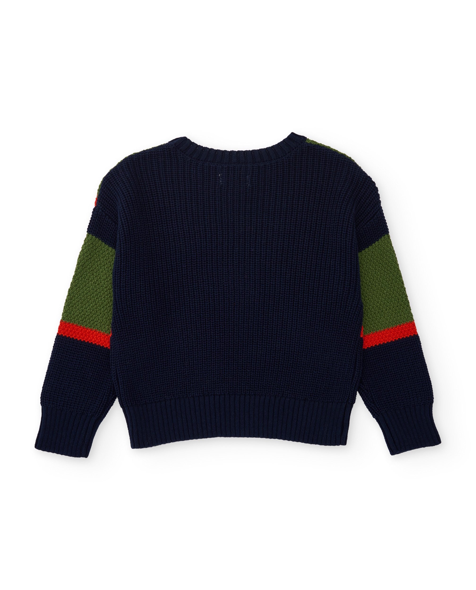 Camisola Infantil de Tricô Às Riscas em Contraste e em Tons Vivos Azul-marinho-3