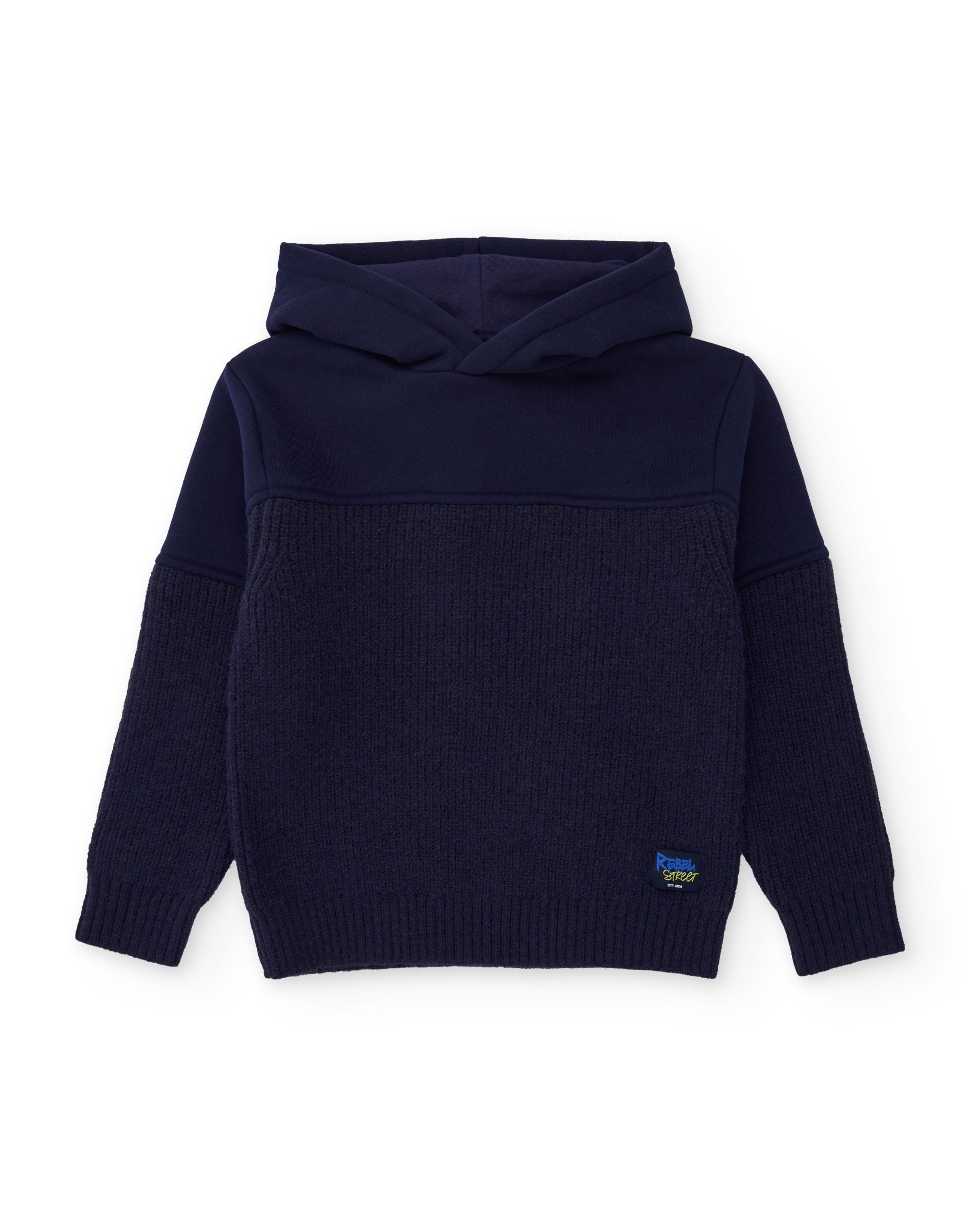 Camisola Infantil de Tricô com Capuz e Tecido Quente Azul-marinho-2
