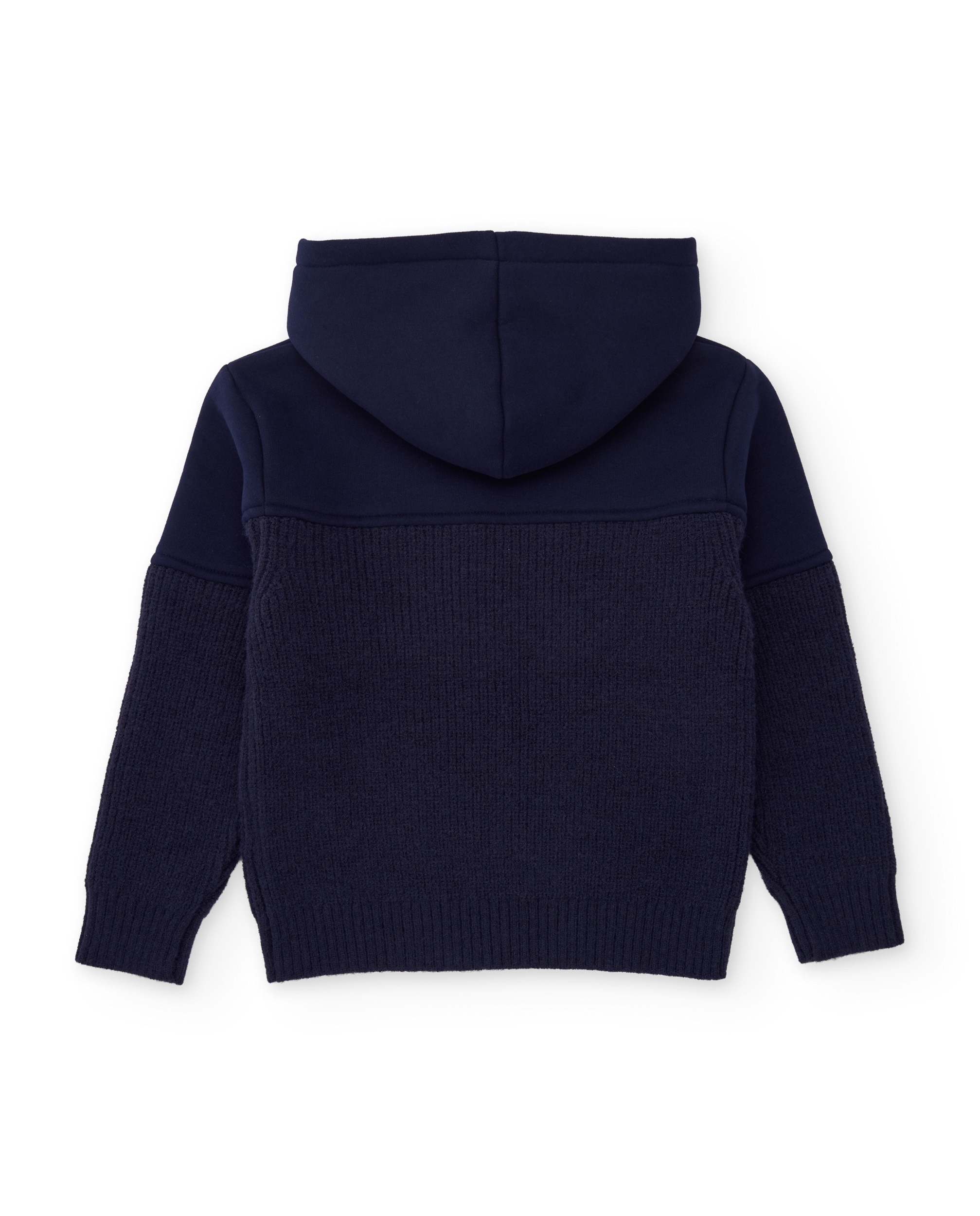 Camisola Infantil de Tricô com Capuz e Tecido Quente Azul-marinho-3