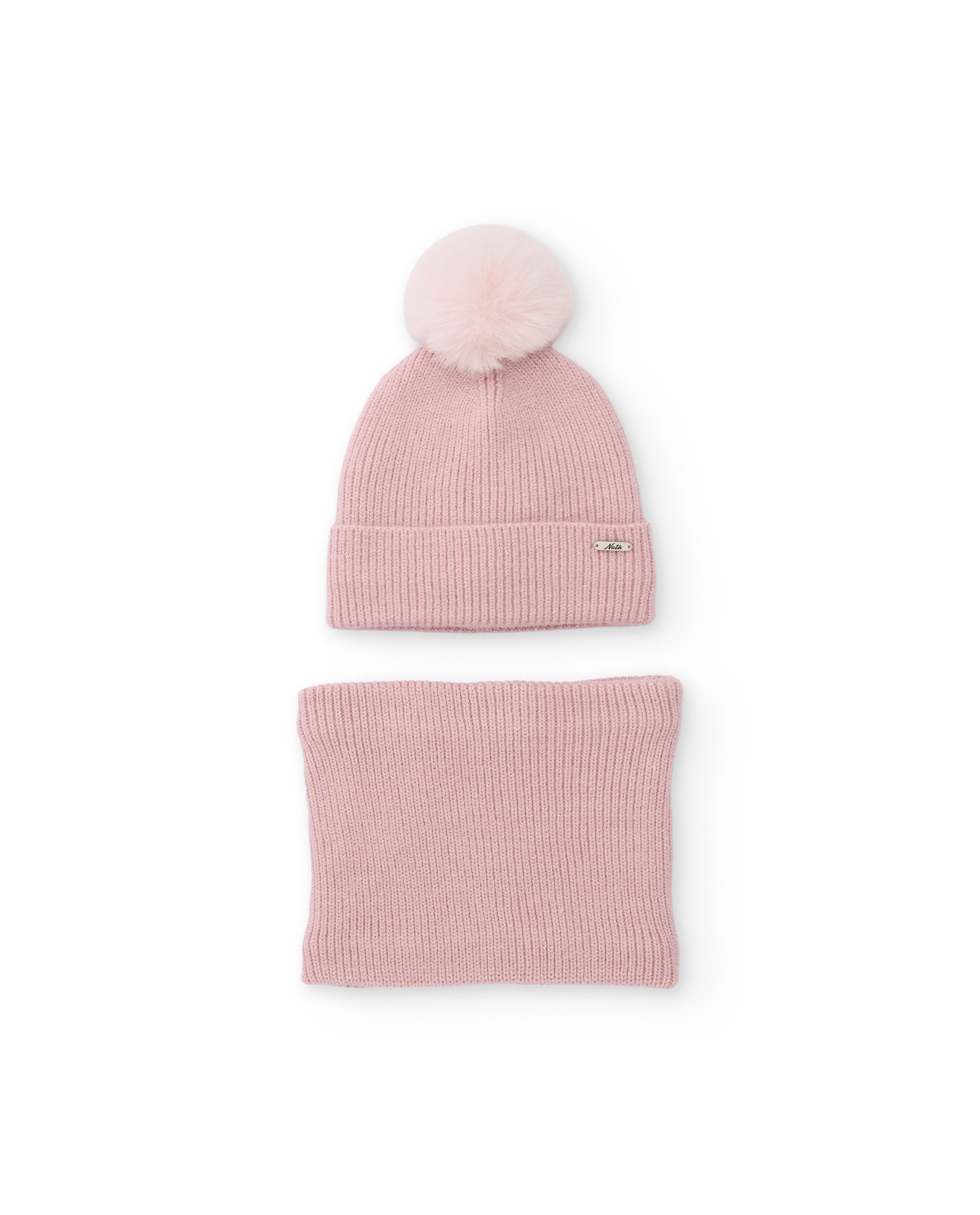 Set Infantil de Tricô com Chapéu de Pompom e Gola Rosa-2