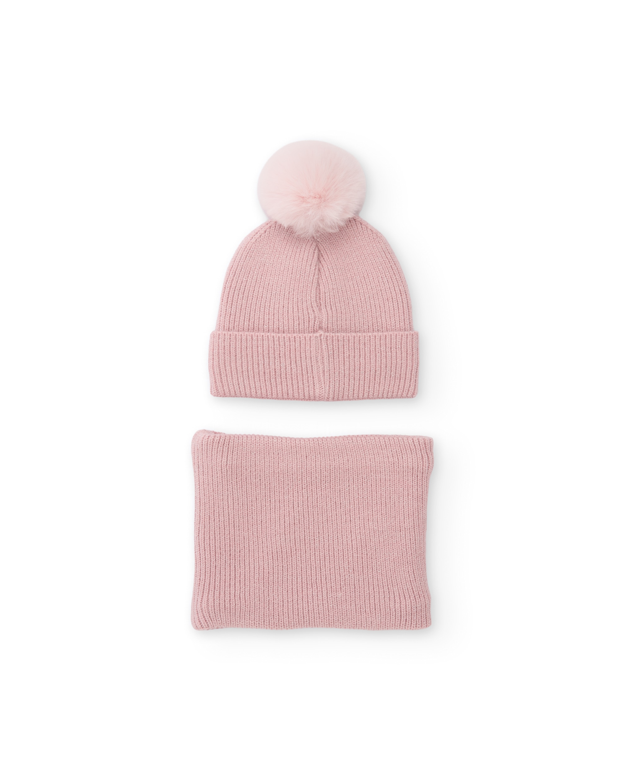 Set Infantil de Tricô com Chapéu de Pompom e Gola Rosa-3