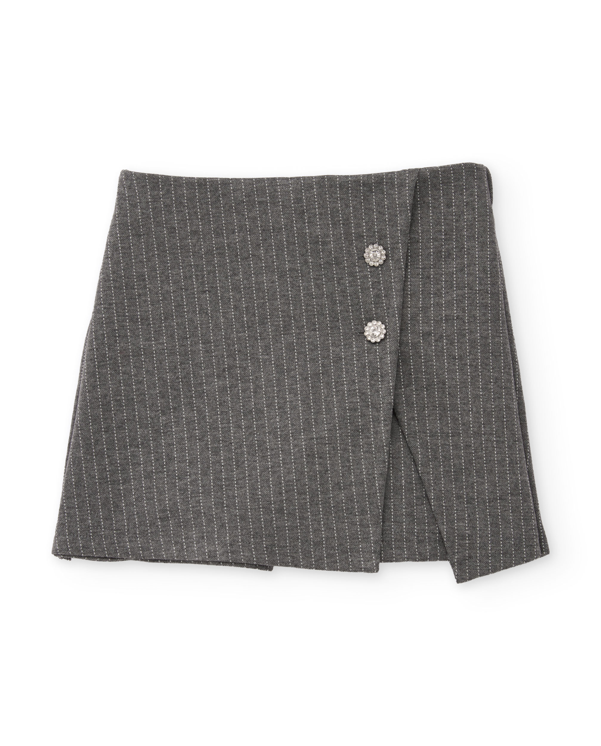 Saia-calça Infantil de Malha com Corte Plissado e Riscas Cinzento-2
