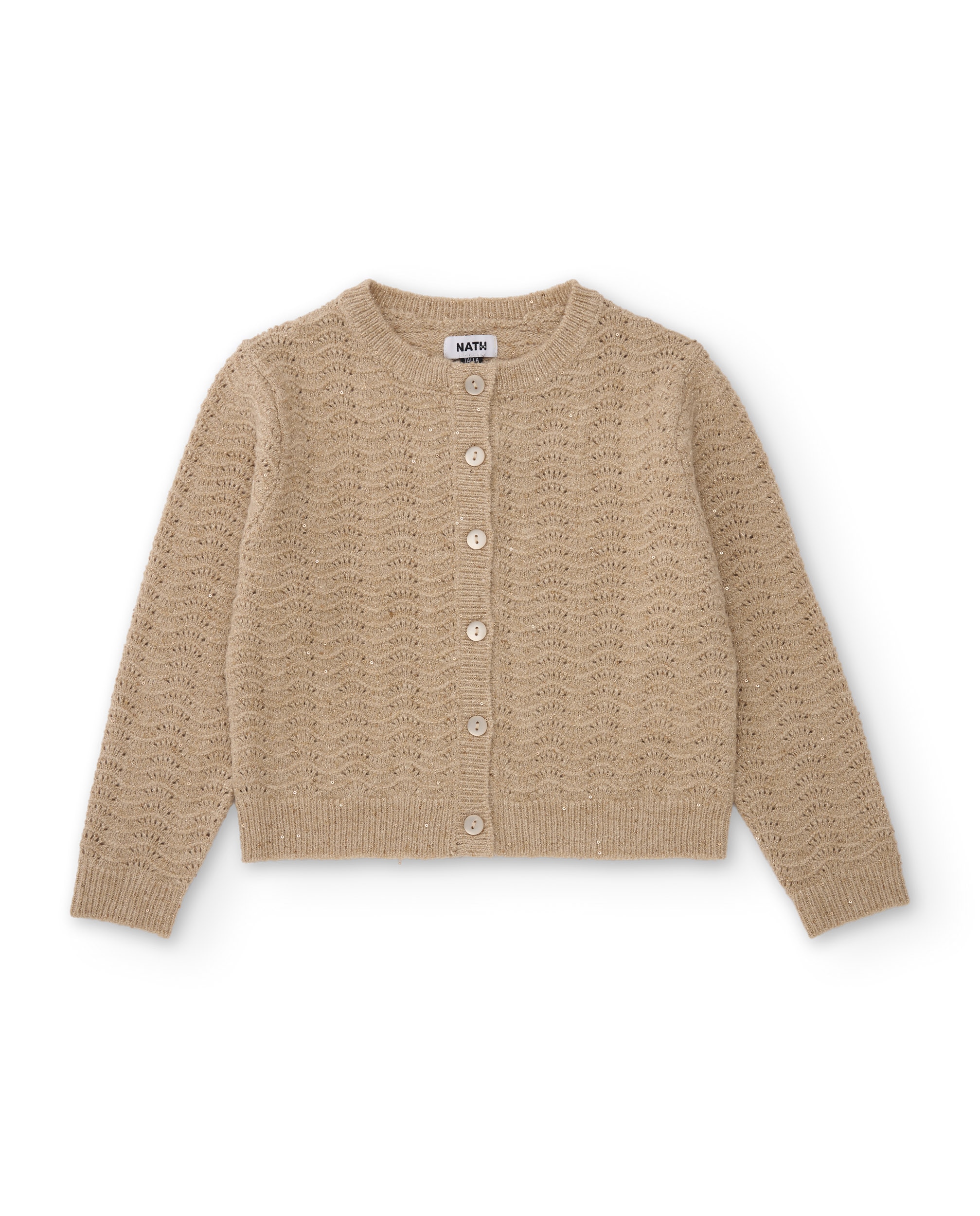 Cardigan Infantil de Tricô com Botões Frontais e Tato Quente Bege-2