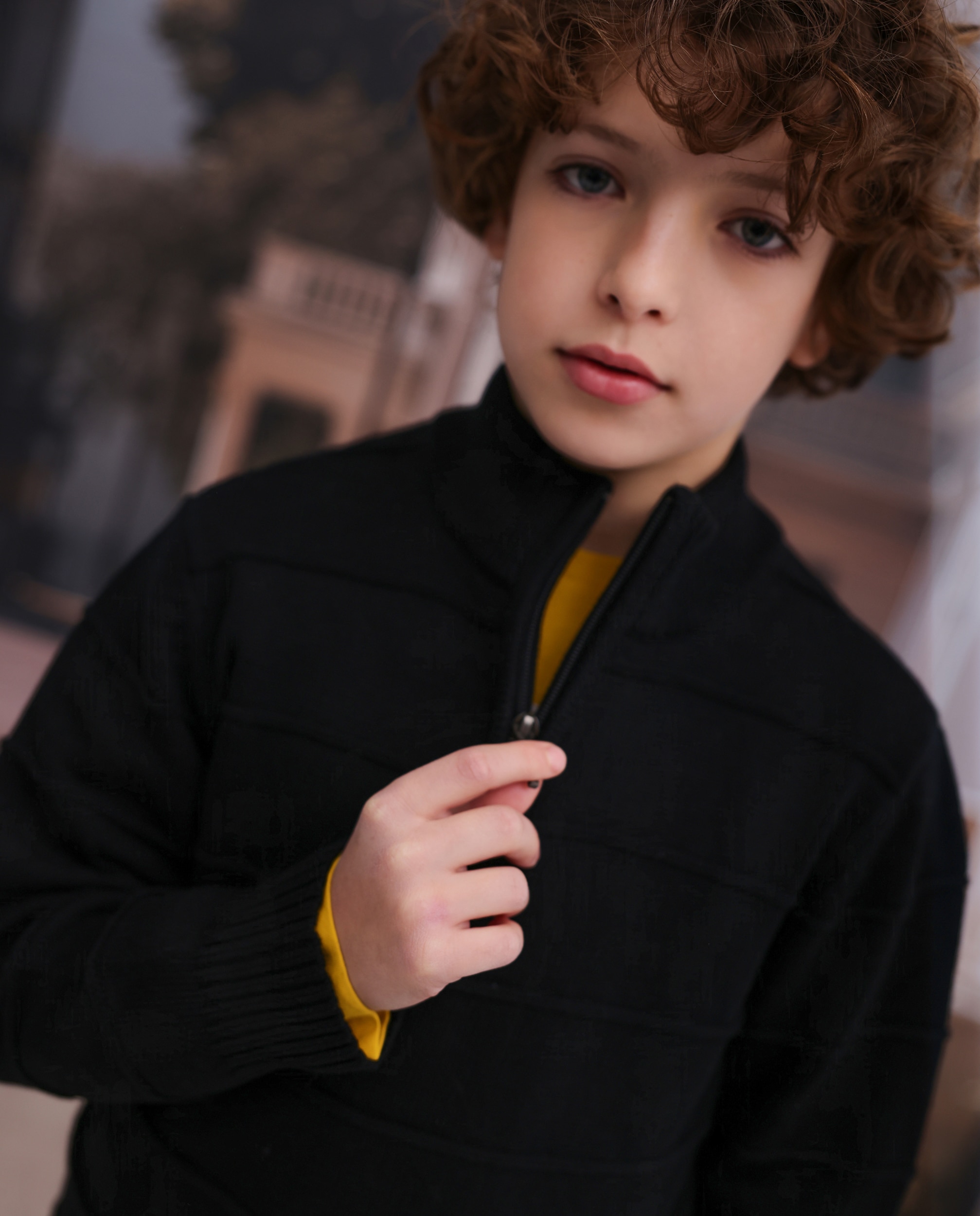 Imagem 0 de Camisola Infantil de Tricô com Gola Alta e Fecho Zip