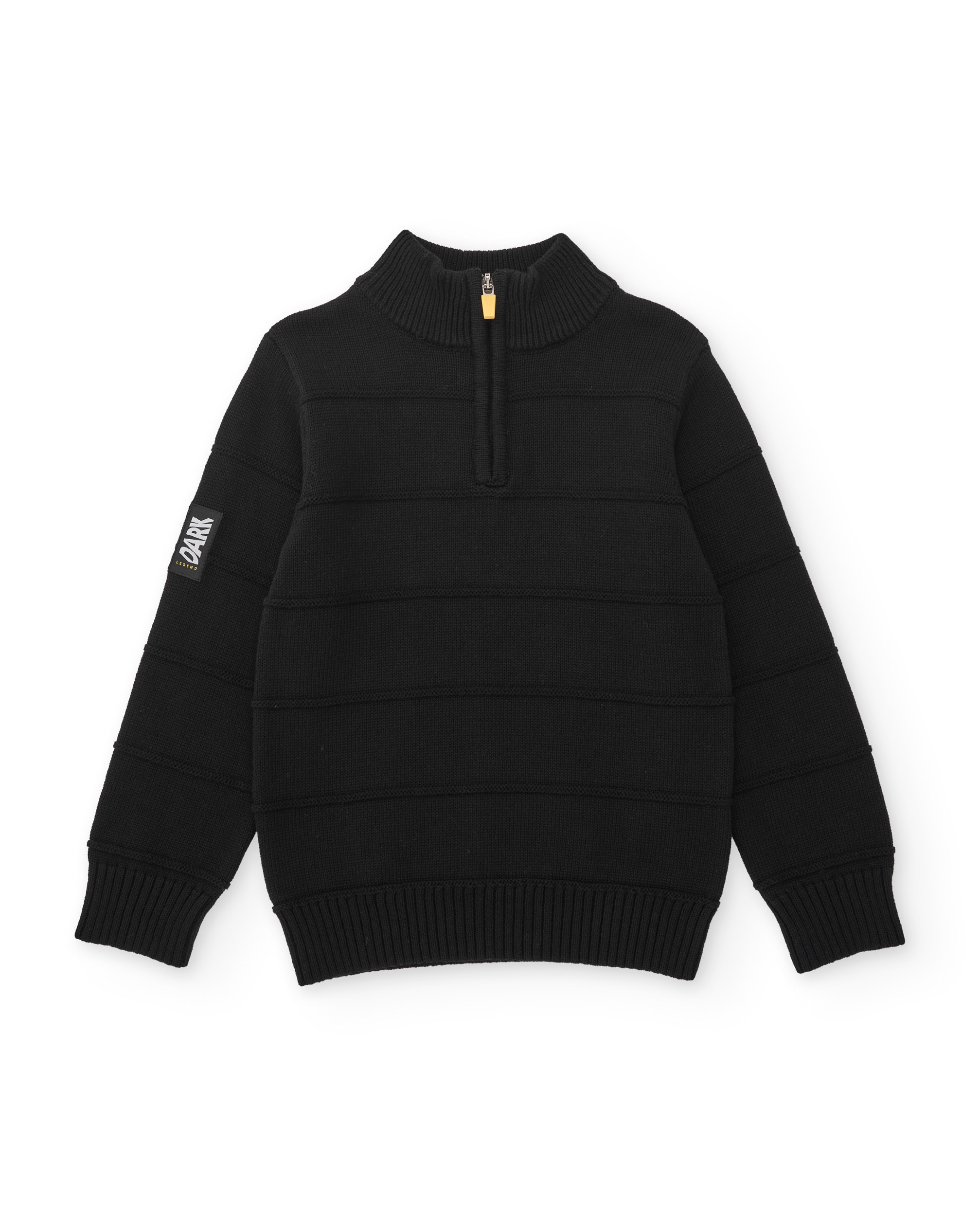 Camisola Infantil de Tricô com Gola Alta e Fecho Zip Preto-2
