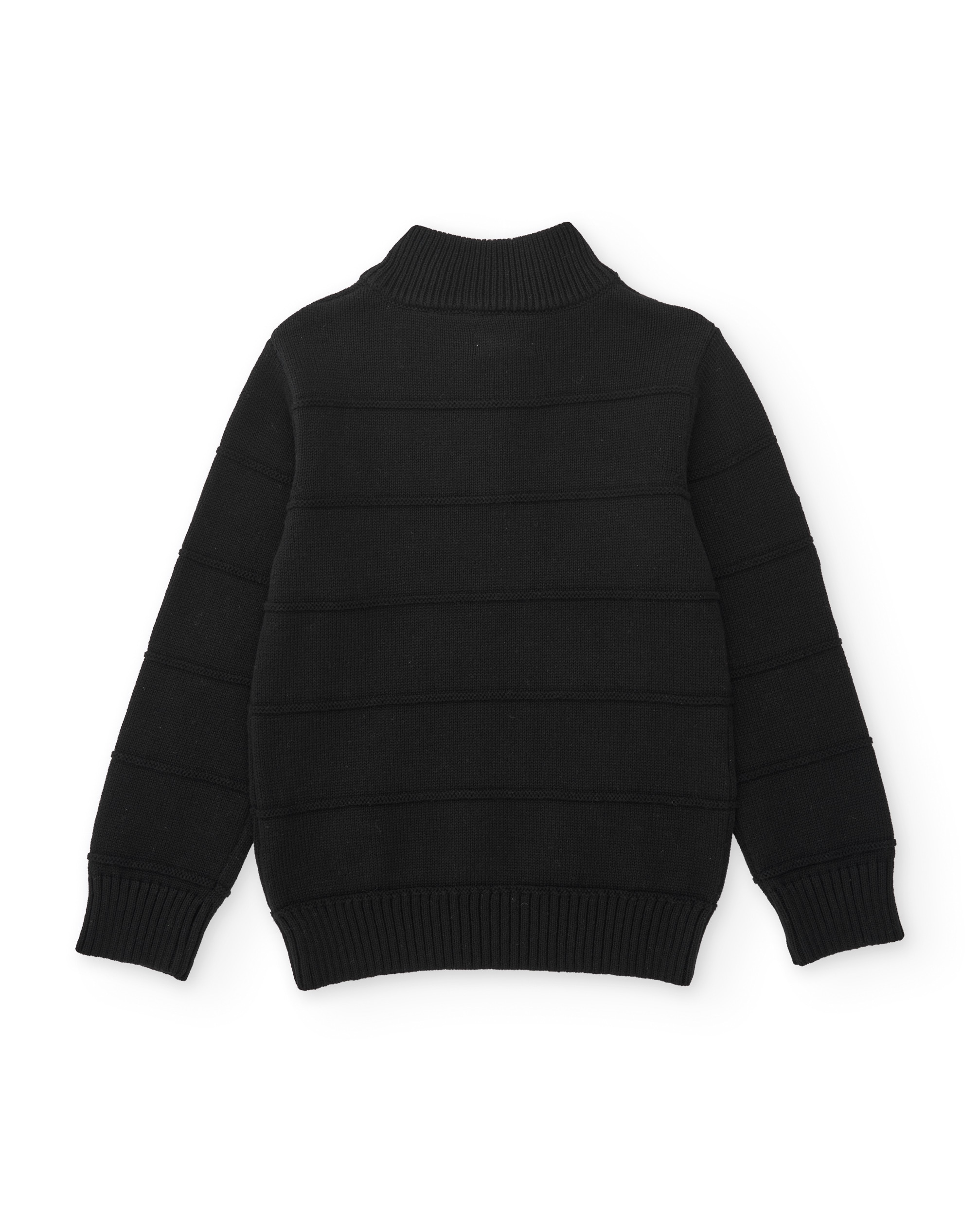 Camisola Infantil de Tricô com Gola Alta e Fecho Zip Preto-3