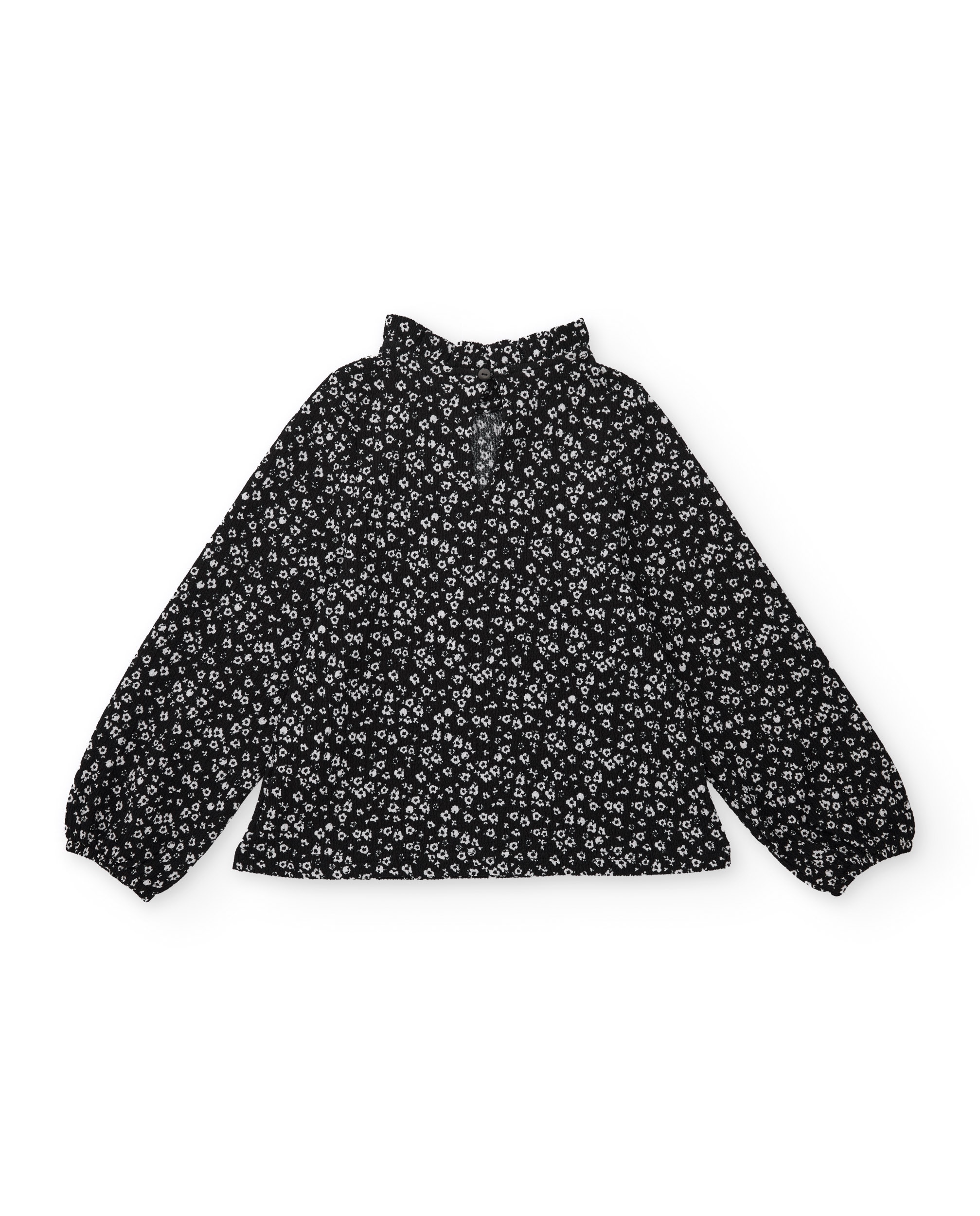 Blusa Infantil de Tecido Plano com Gola Alta e Estampado Floral Preto-2