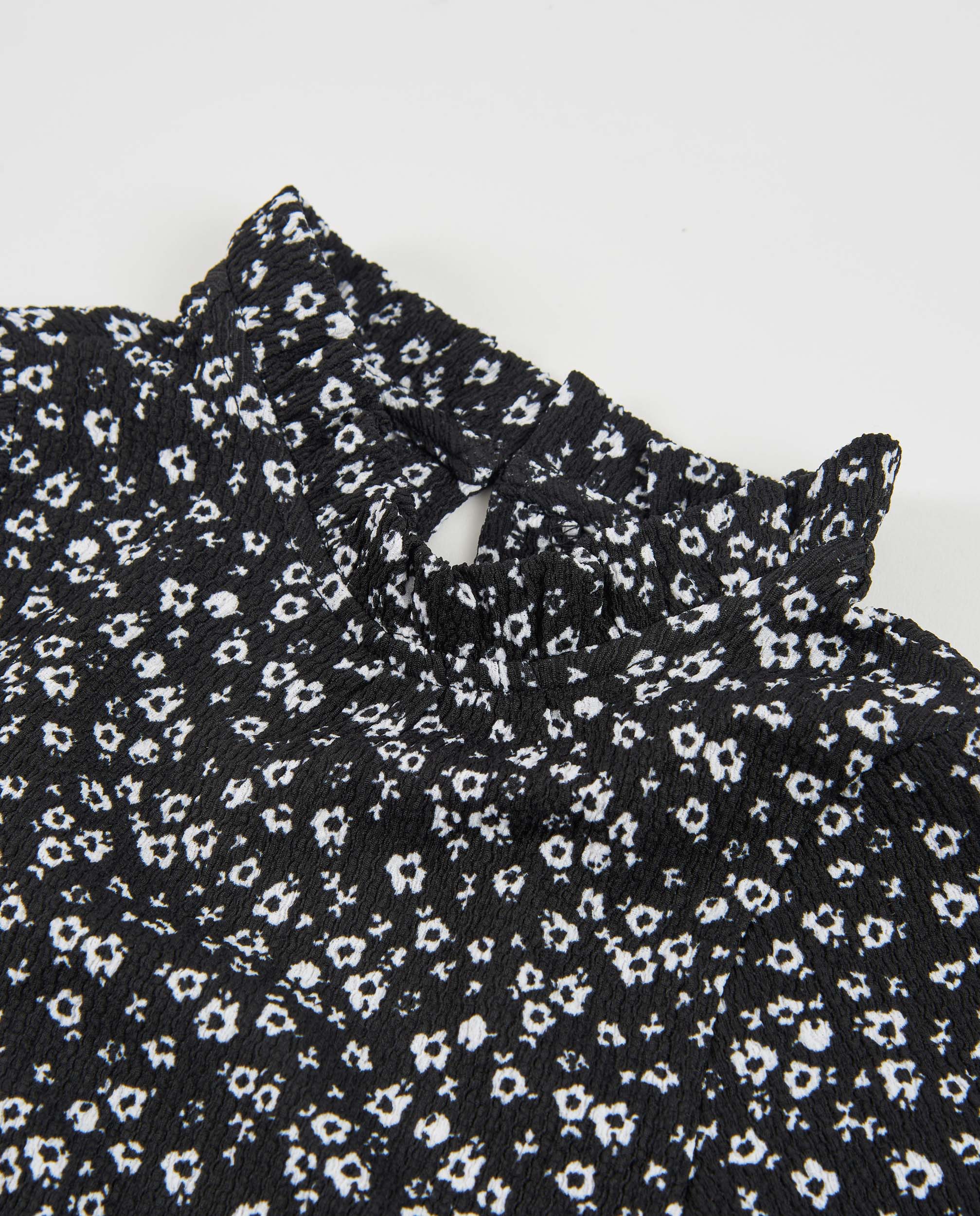 Blusa Infantil de Tecido Plano com Gola Alta e Estampado Floral Preto-3