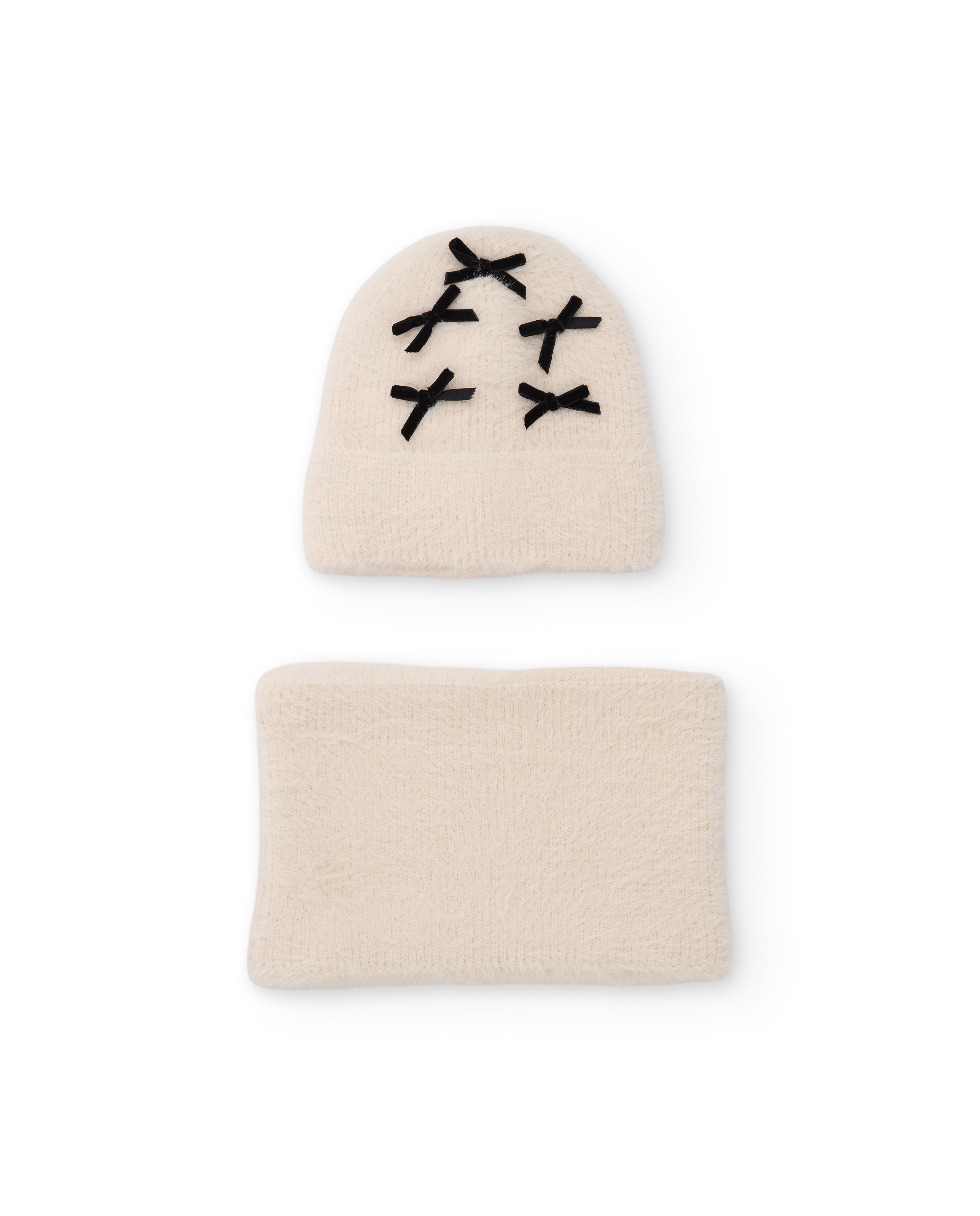 Set Infantil de Tricô com Chapéu de Laços e Gola em Conjunto Cru-2