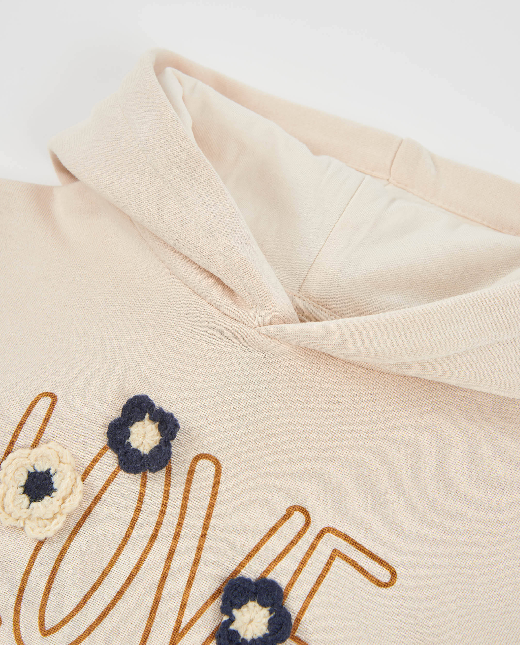 Sweatshirt Infantil de Felpa com Capuz e Bordado de Flores Cru-3