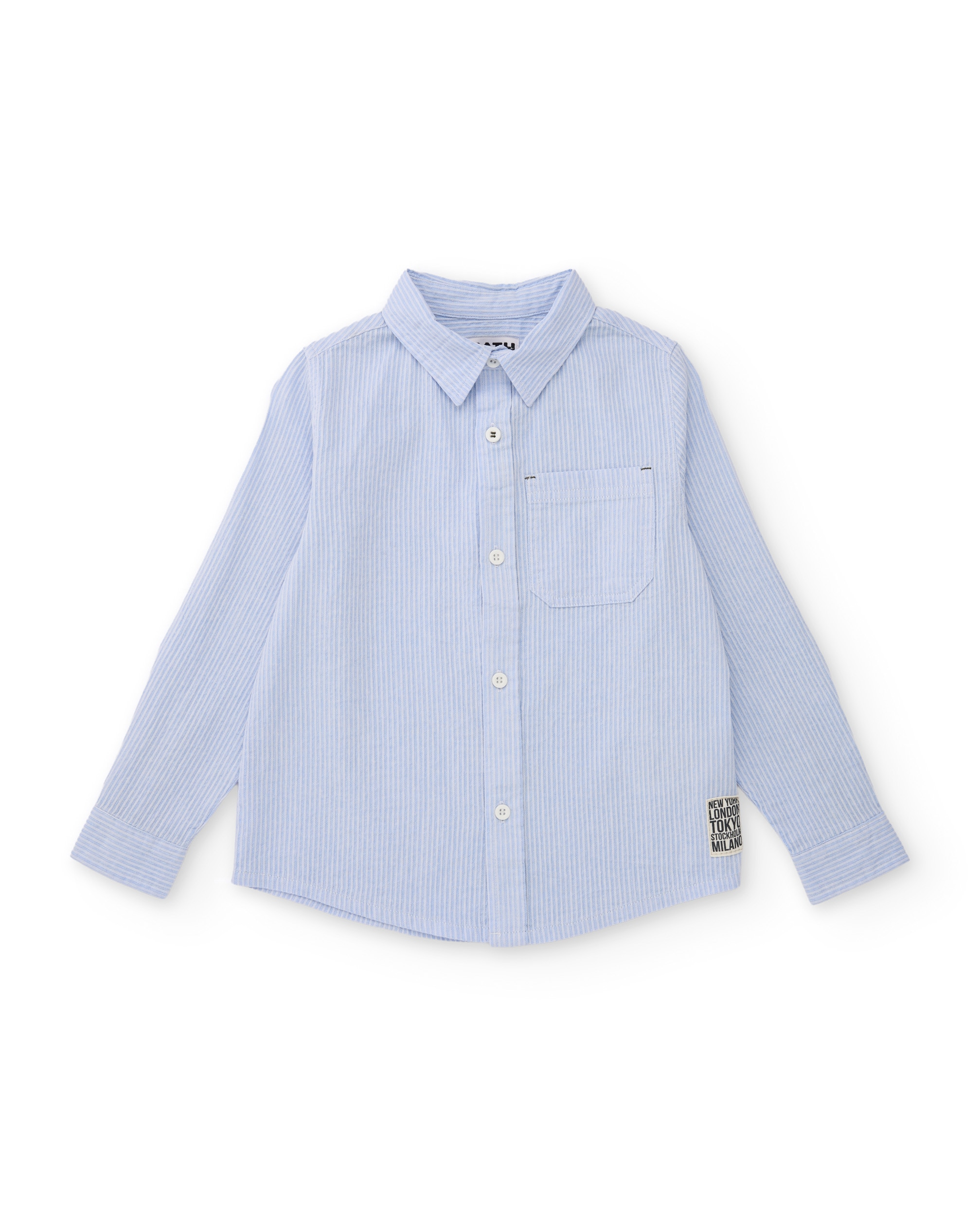 Imagem 0 de Camisa Infantil de Algodão Às Riscas Finas e Bolso Frontal