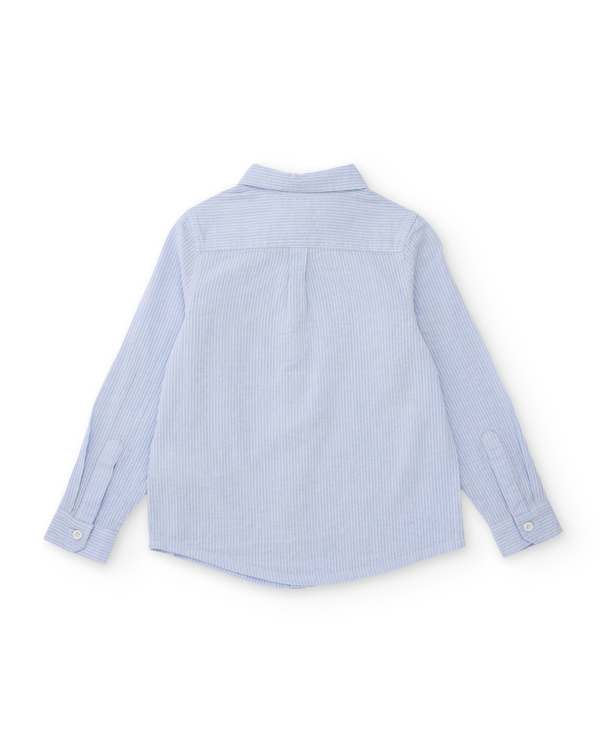 Camisa Infantil de Algodão Às Riscas Finas e Bolso Frontal Azul-celeste-2