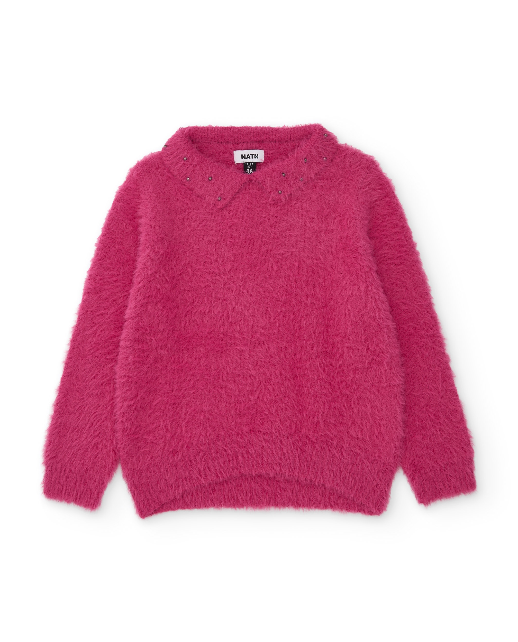 Camisola Infantil de Malha com Textura Esponjosa e Gola Redonda Fúcsia-2