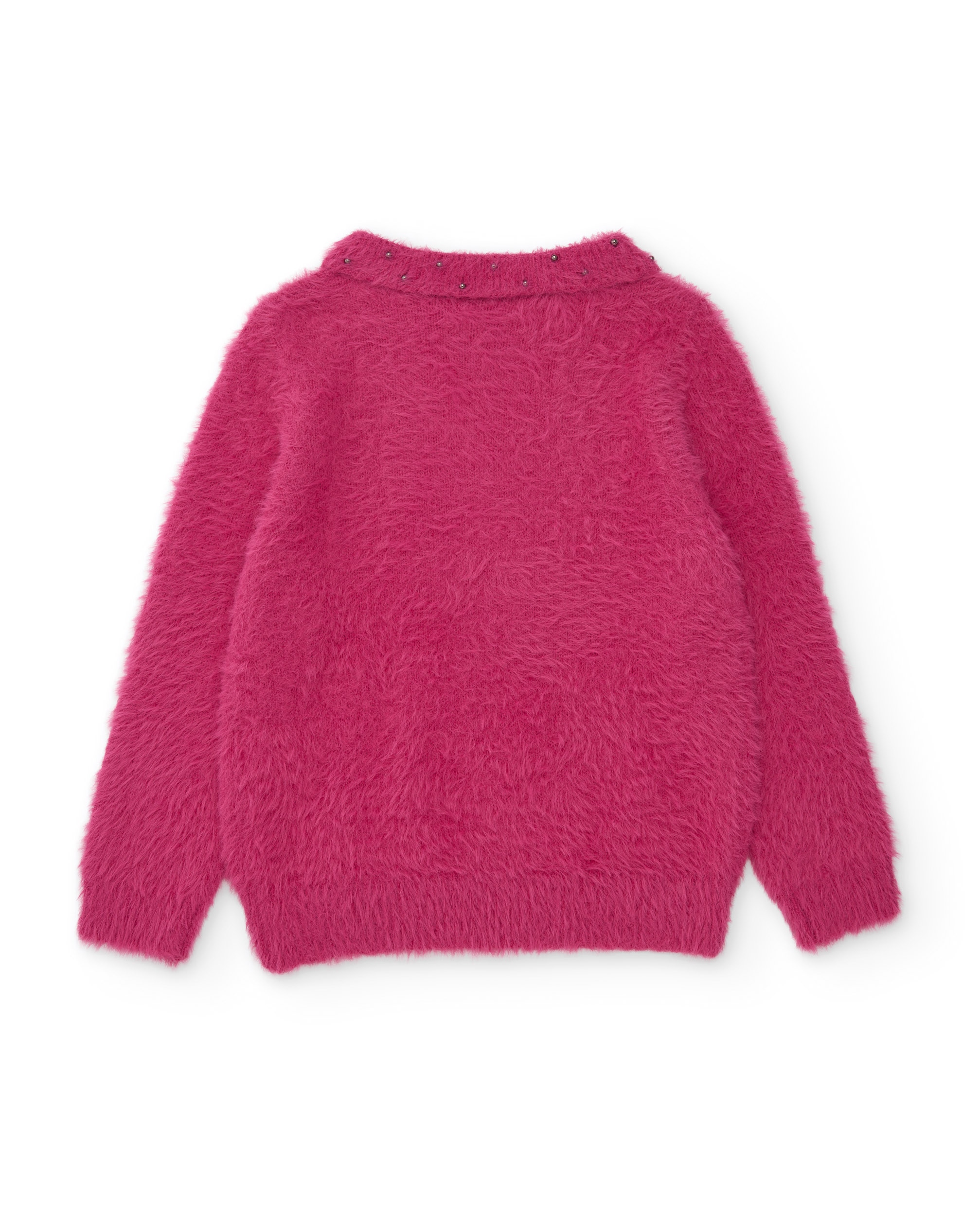 Camisola Infantil de Malha com Textura Esponjosa e Gola Redonda Fúcsia-3